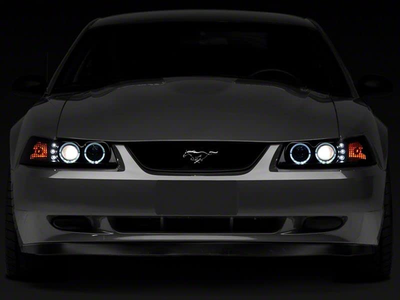 Raxiom Smoked Projector Headlights with Dual LED Halo for Ford Mustang 1999-2004 - Upgrade Your Ride with Enhanced Visibility & Style for Night Driving & Car Shows