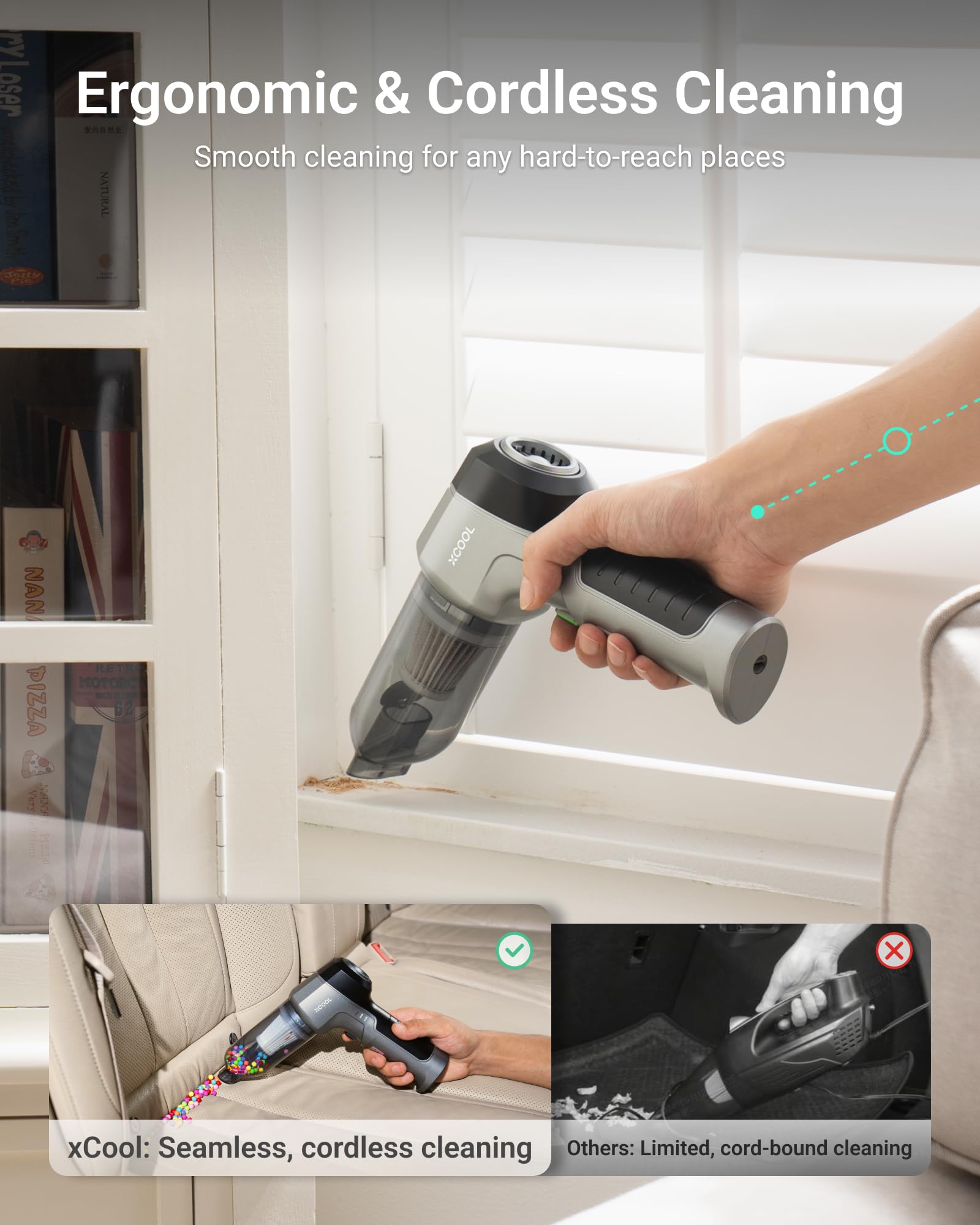 Cordless Handheld Vacuum Cleaner & Air Duster - 16000Pa Strong Suction, 3-Speed Adjustable, 8 Attachments, Ultra-Light 1lb Portable - Perfect for Car Cleaning, Home Quick Cleanups & Computer Dusting
