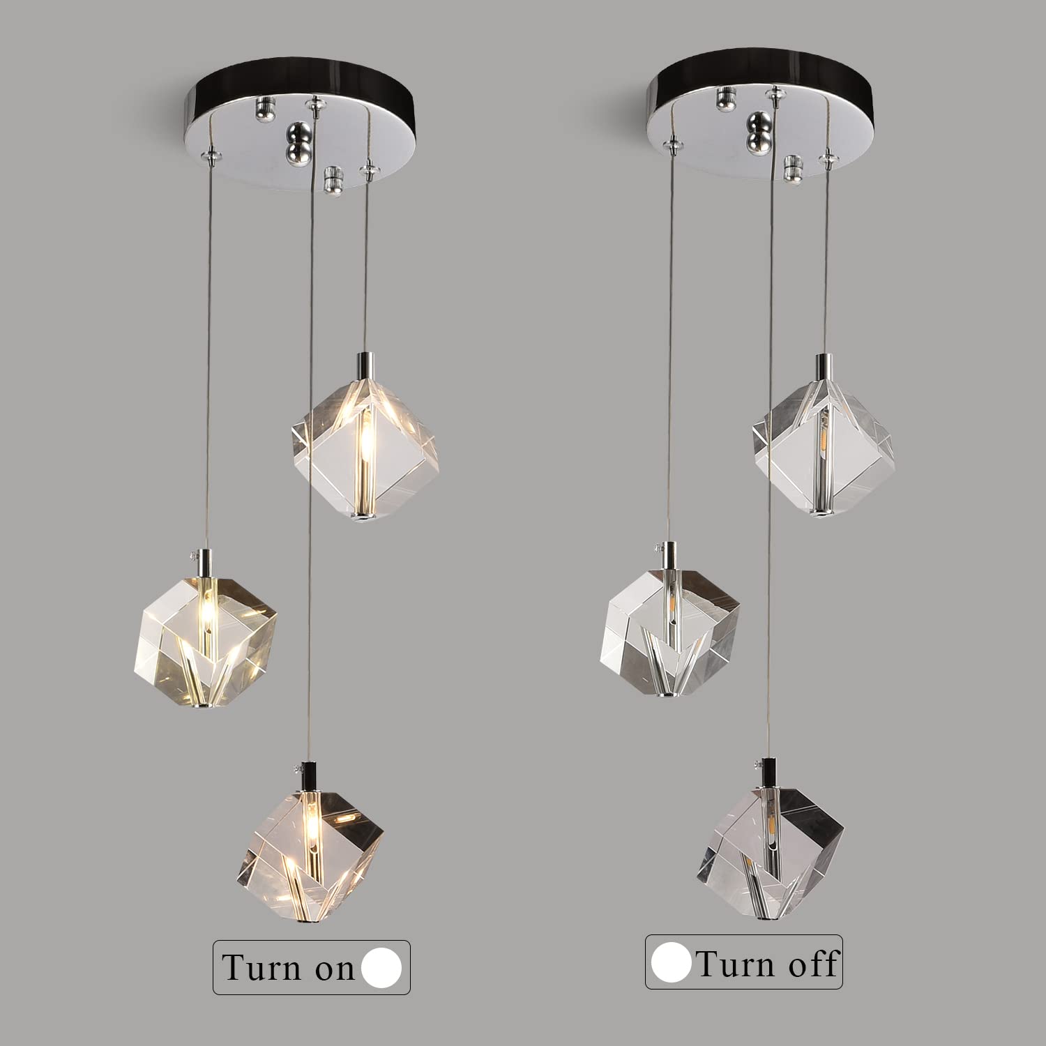 Modern Farmhouse Chandelier - Nordic Crystal Hanging Lamp with Raindrop Chrome Pendant Lights for Entryway, Living Room, Bedroom, Kitchen Island & Dining Room - 3-Light Round Fixture for Cozy Home Decor & Elegant Lighting Solutions