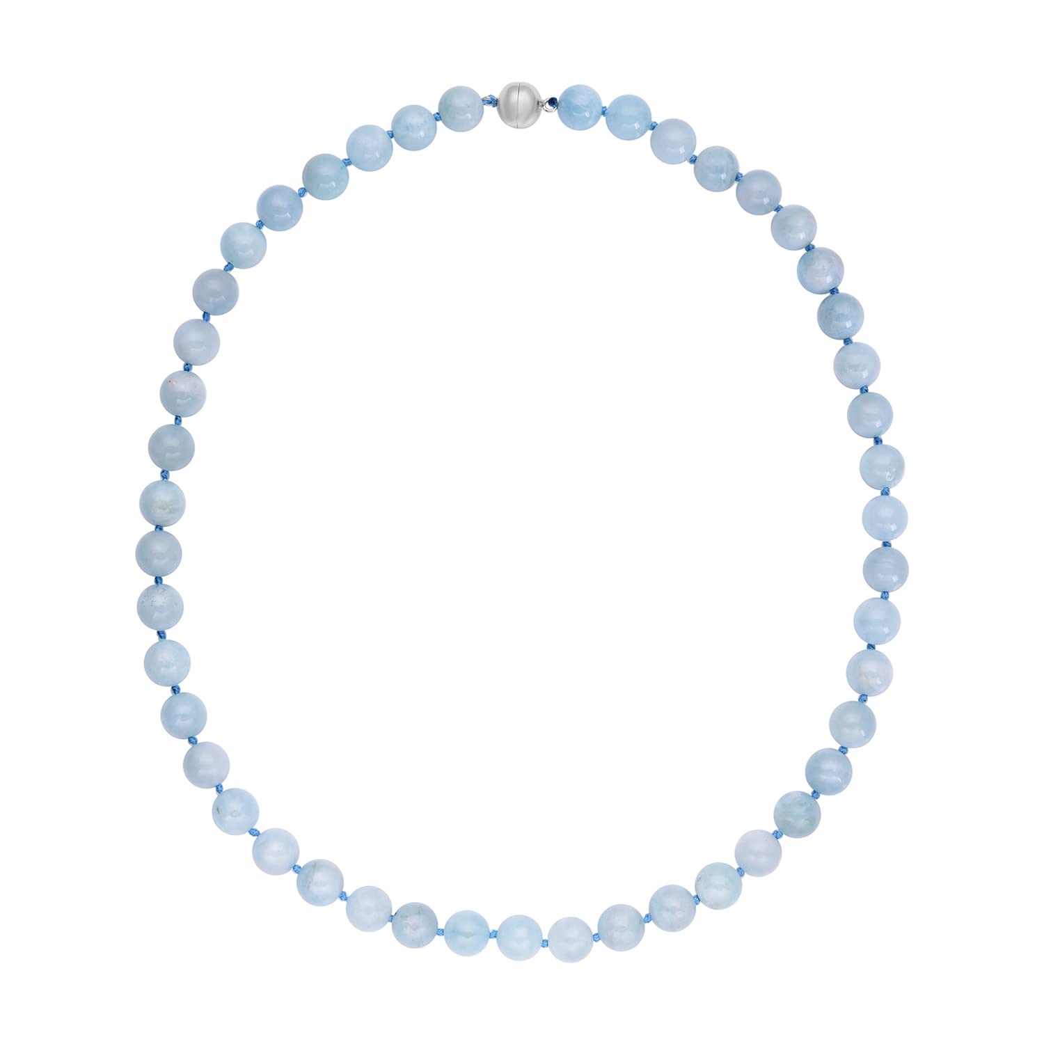 925 Sterling Silver Rhodium Plated Blue Aquamarine Beaded Necklace for Women | 20