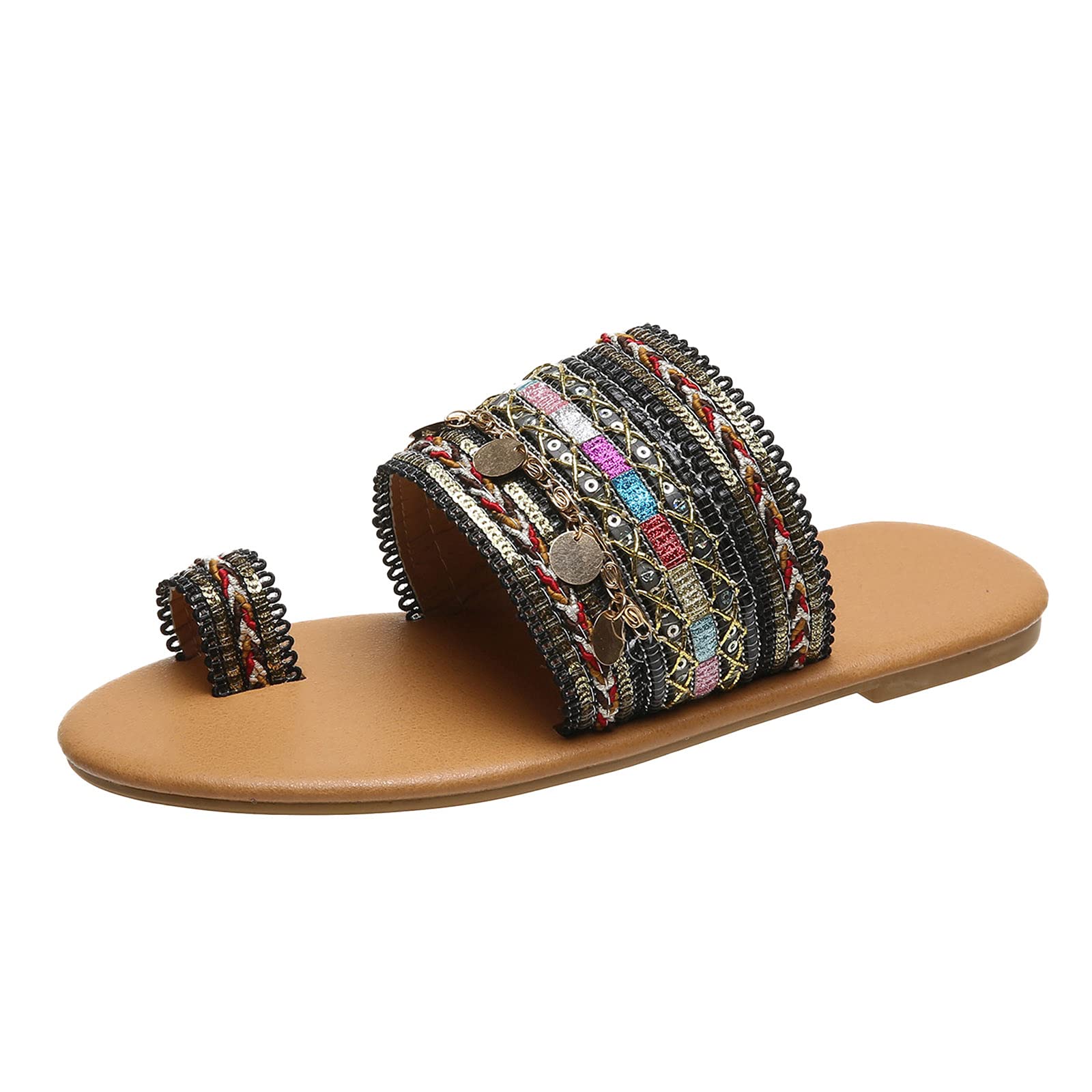 Vintage Women's Snakeskin Print Flat Sandals - Comfortable Open-Toe Summer Shoes with Non-Slip Rubber Sole - Size 9 Black | Perfect for Beach, Pool, Weddings, Casual Wear, Travel & Daily Use | Spring & Summer Footwear for Outdoor Activities, Vacations & Social Events | Stylish with Dresses, Shorts & Jeans | Great for Walking, Lounging & Warm Weather Outings