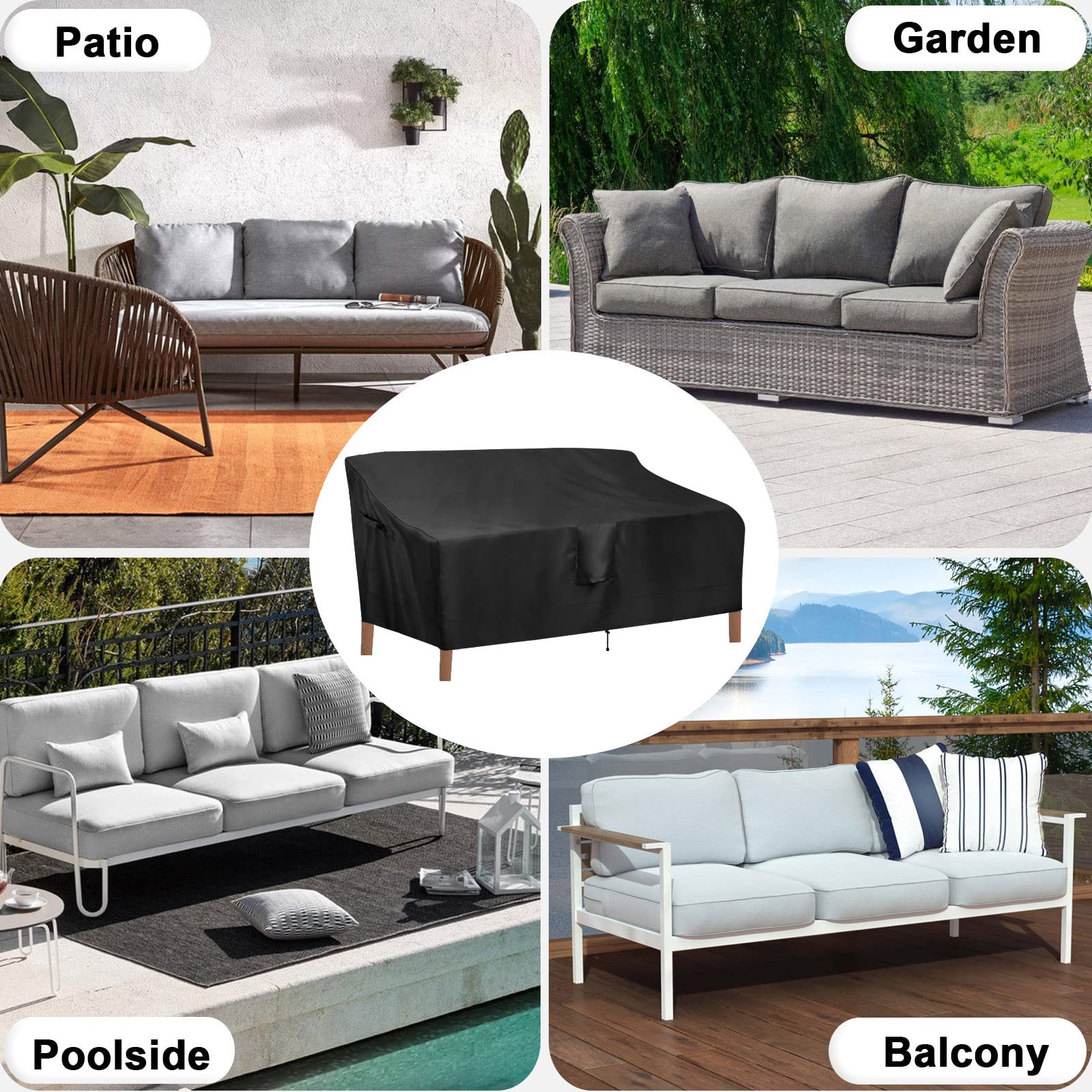 Outdoor Waterproof 3-Seater Patio Couch Cover - Heavy Duty UV Resistant Sofa Furniture Protector for Outdoor Use, 76