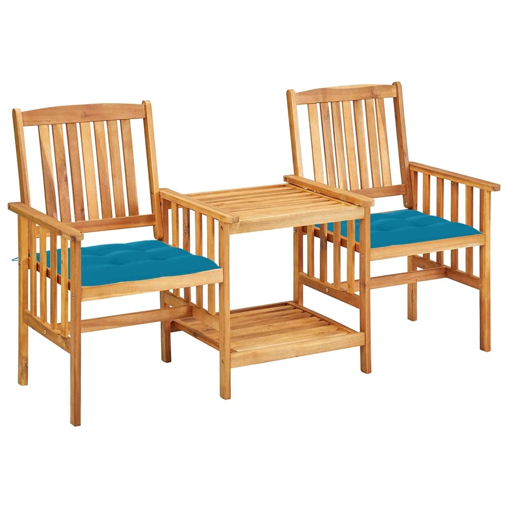 vidaXL Patio Bistro Set - Acacia Wood Outdoor Table & Chairs with Cushions for Balcony, Garden or Backyard | Farmhouse Style Tea Table Furniture for Relaxing, Dining & Entertaining