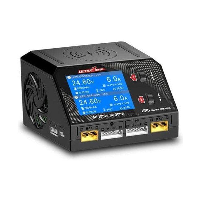 UltraPower UP6 200W 10A 1-6S LiPo/LiHV Dual Channel AC/DC Battery Charger for RC Drones, Cars, and Airplanes - Fast Charging with LCD Display (Cables Not Included)