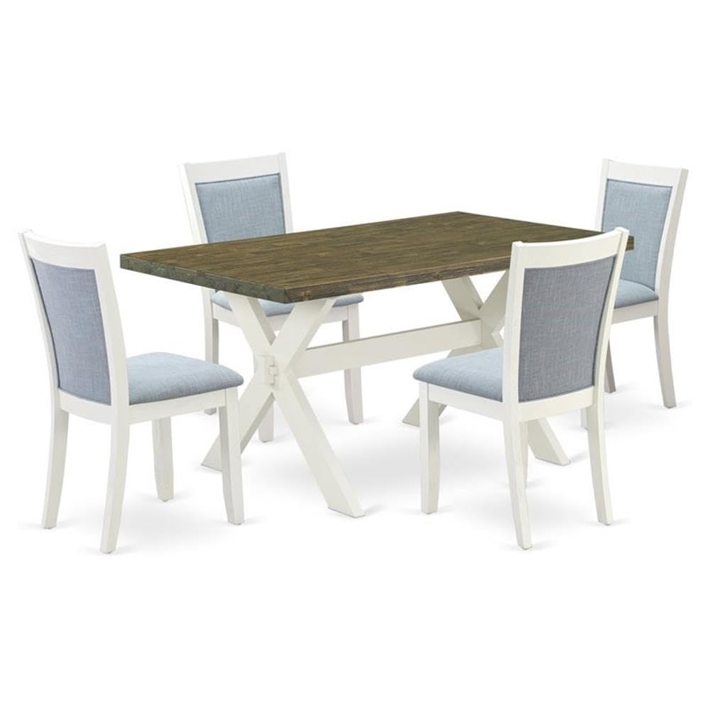 East West Furniture 5-Piece Kitchen Table Set for 4 - 36x60 Inch Rectangle Dining Table with X-Legs & 4 Baby Blue Linen Fabric Chairs - Modern Dining Room Furniture for Small Spaces, Breakfast Nooks, and Cozy Kitchens