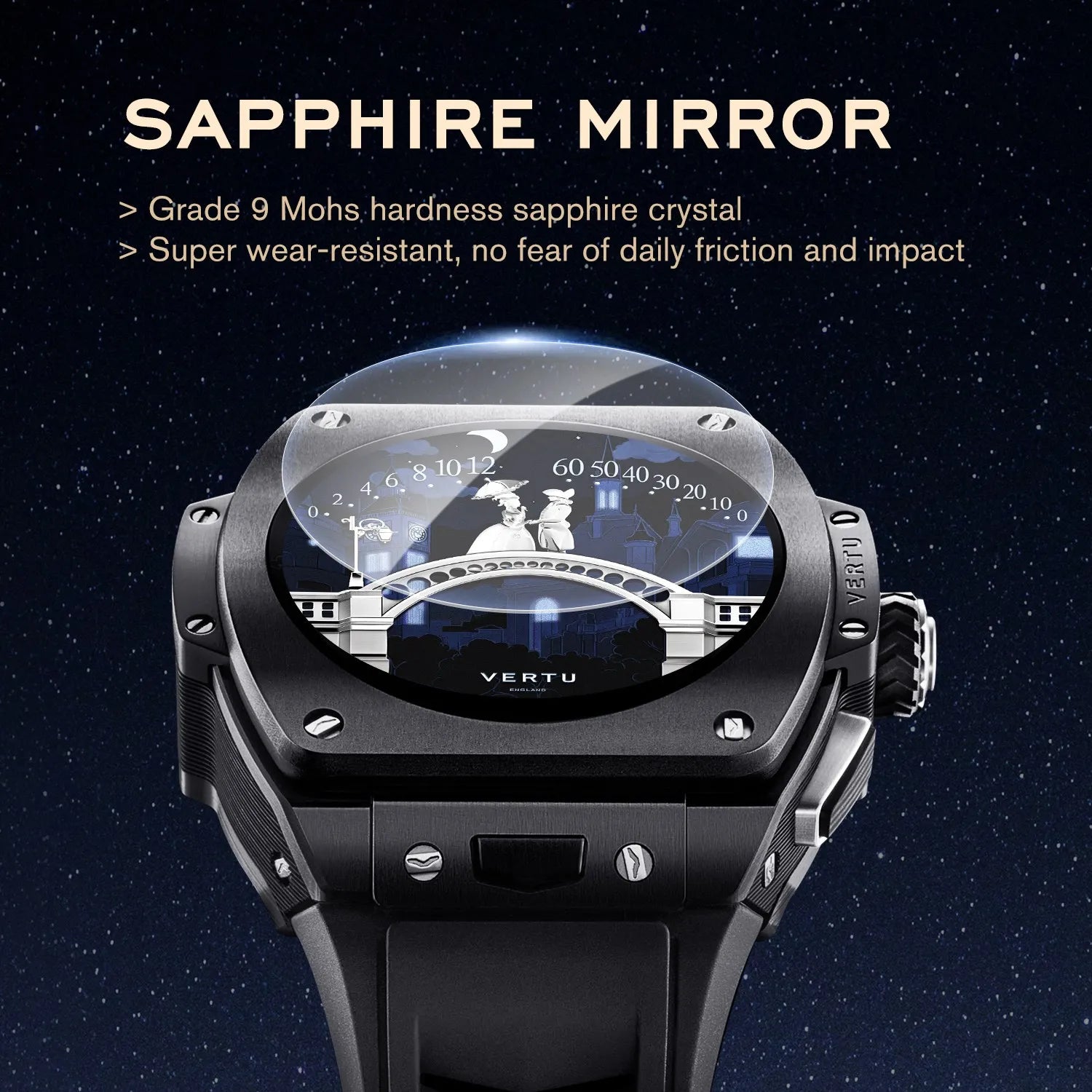 VERTU GRAND Diamonds Smart Watch for Men - Black & Blue Carbon Fiber Luxury Smartwatch with Fitness Tracking, Heart Rate Monitor & Waterproof Design | Perfect for Business, Gym & Outdoor Activities