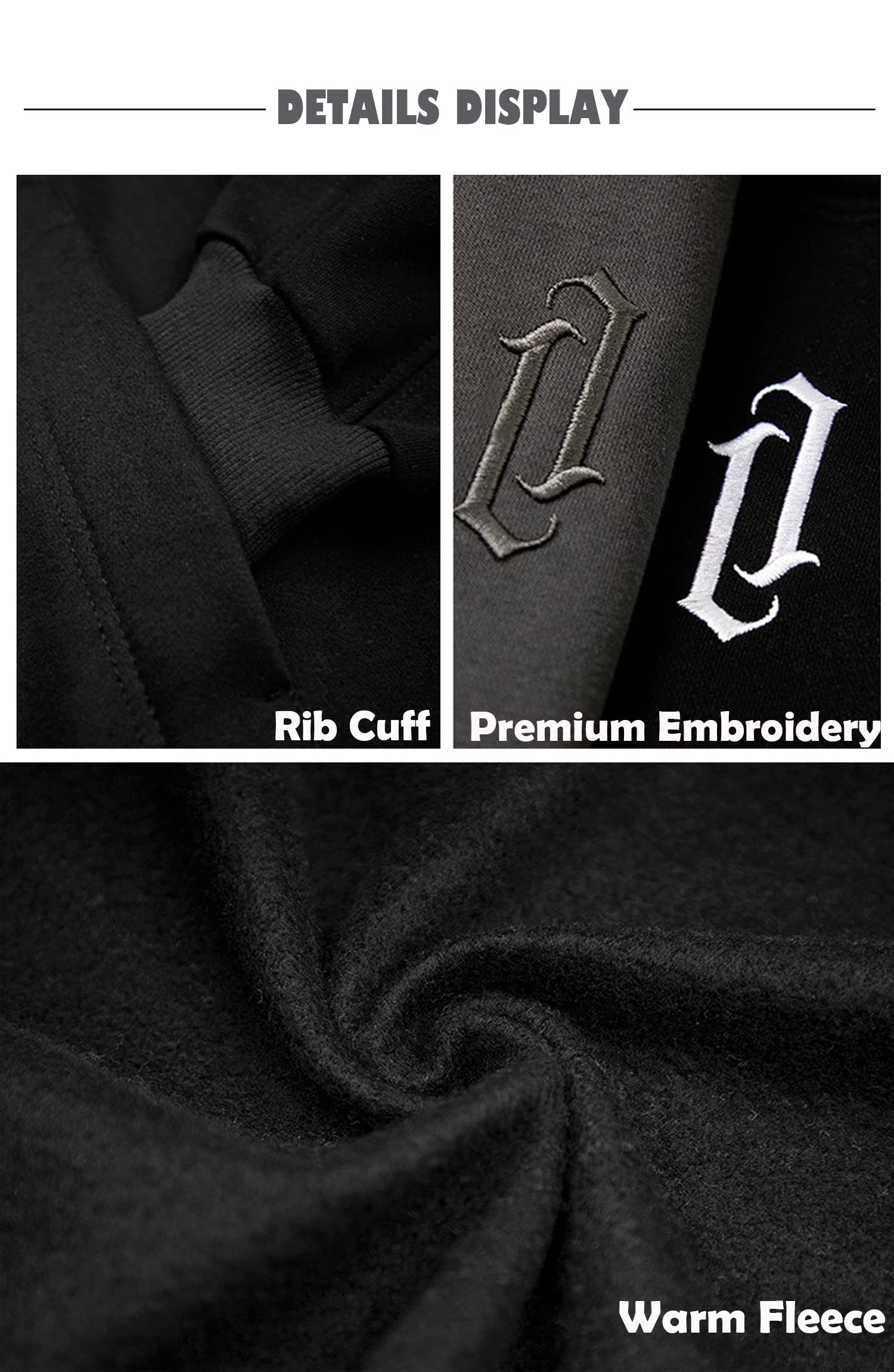 Men's Fleece Hoodies with Cowl Neck - Cozy Pullover Sweatshirts for Fall & Winter | Loose Fit Embroidery Casual Tops for Outdoor Activities, Lounging & Travel