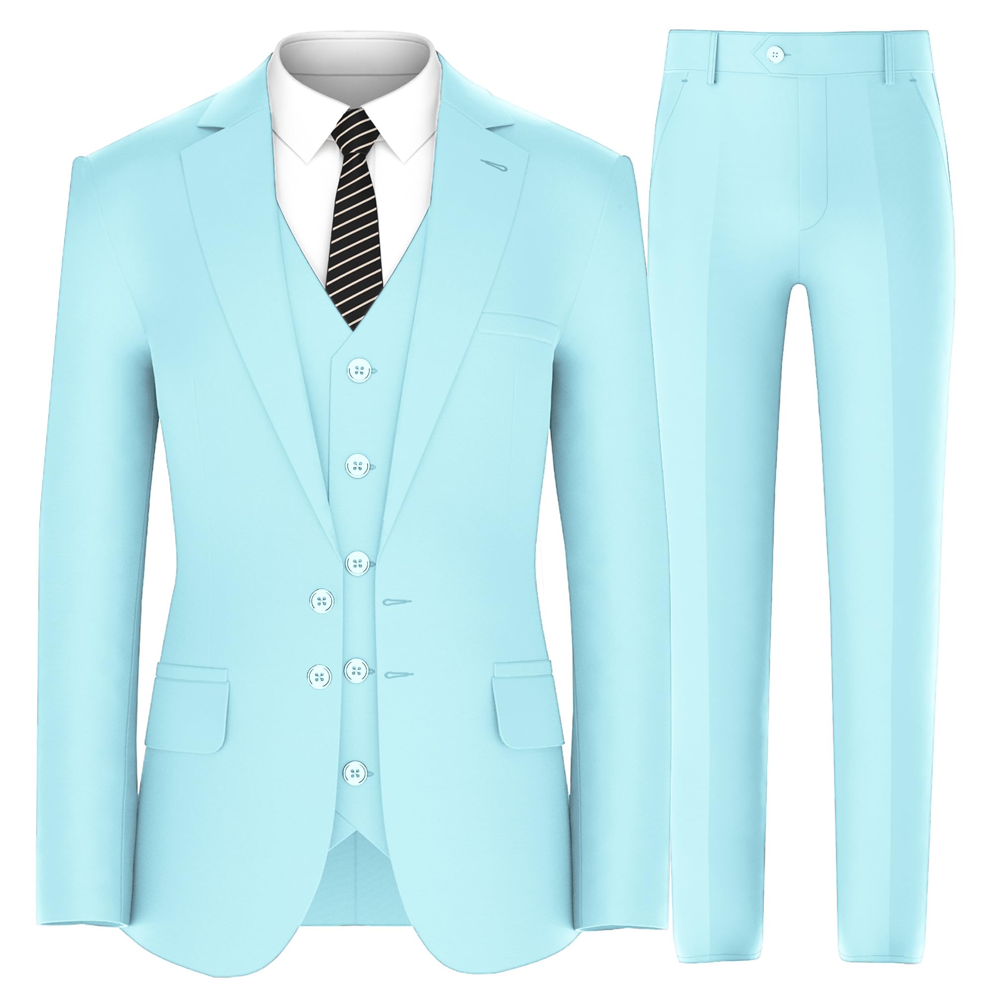 Antonio Uomo Men's Slim Fit 3-Piece Suit Set - Blazer, Vest & Dress Pants for Business, Wedding & Formal Events | Premium 2-Button Jacket for Office, Party & Special Occasions