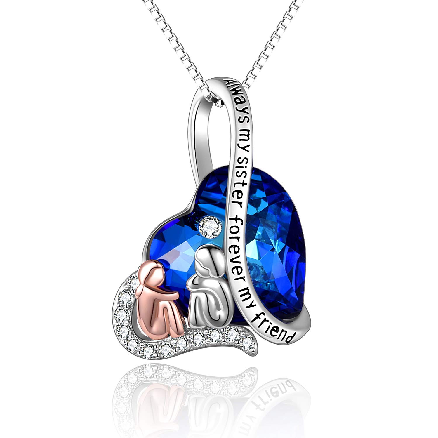 TOUPOP Sterling Silver Sister Pendant Necklace with Heart Crystal - Meaningful Birthday Gift for Women, Girls, Mom & Sister - Perfect for Sister's Day, Graduation & Special Occasions