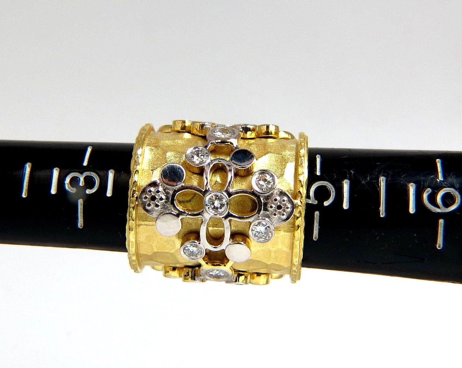 1.10CT 14K Gold Diamond Spanish Gothic Deco Revival Hammered Finish Band Ring - Vintage Inspired Jewelry for Weddings, Anniversaries & Special Occasions