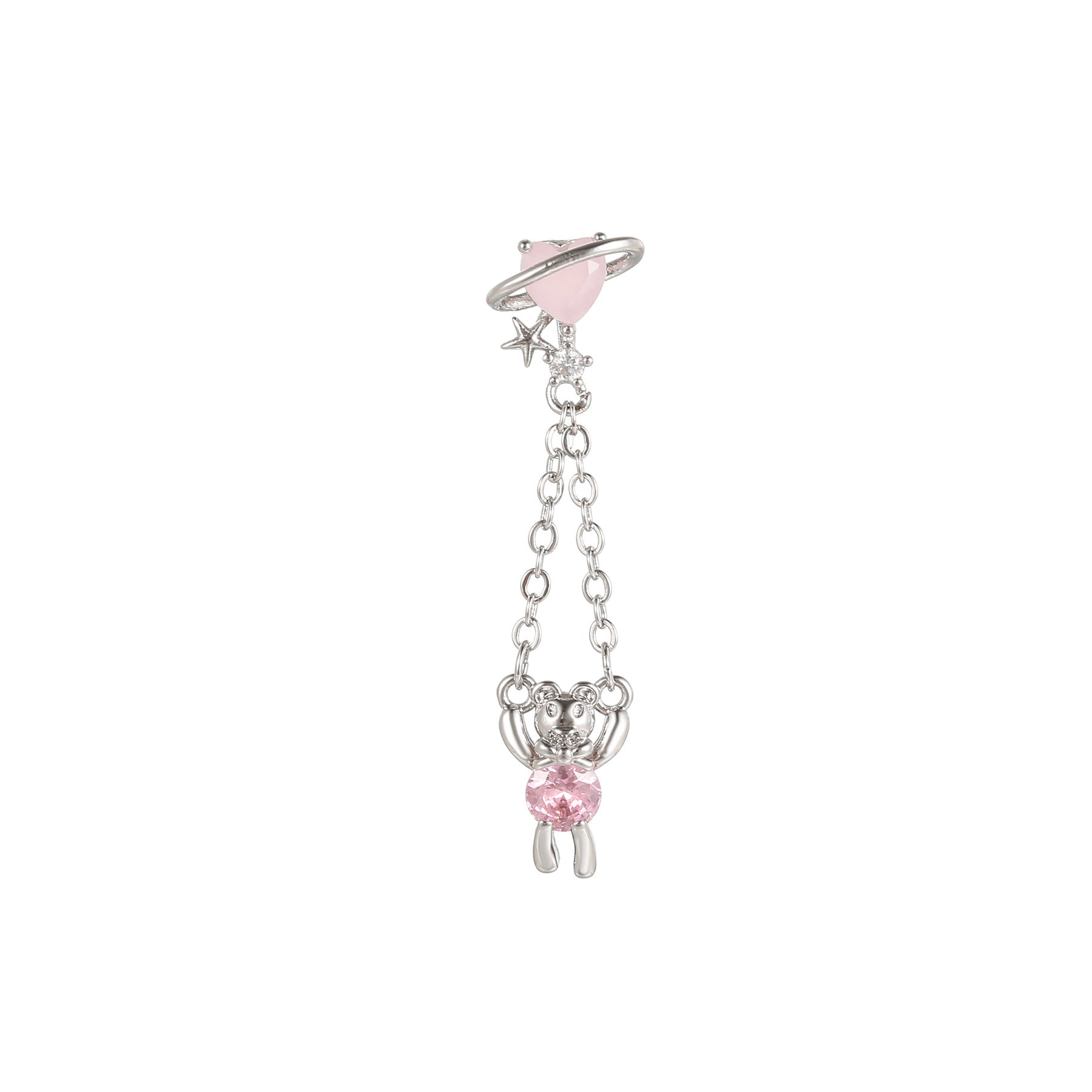 20G Teddy Bear Heart Dangle Chain Conch Earring - Surgical Steel Cartilage Piercing Jewelry for Women | Perfect for Everyday Wear, Parties & Gifts