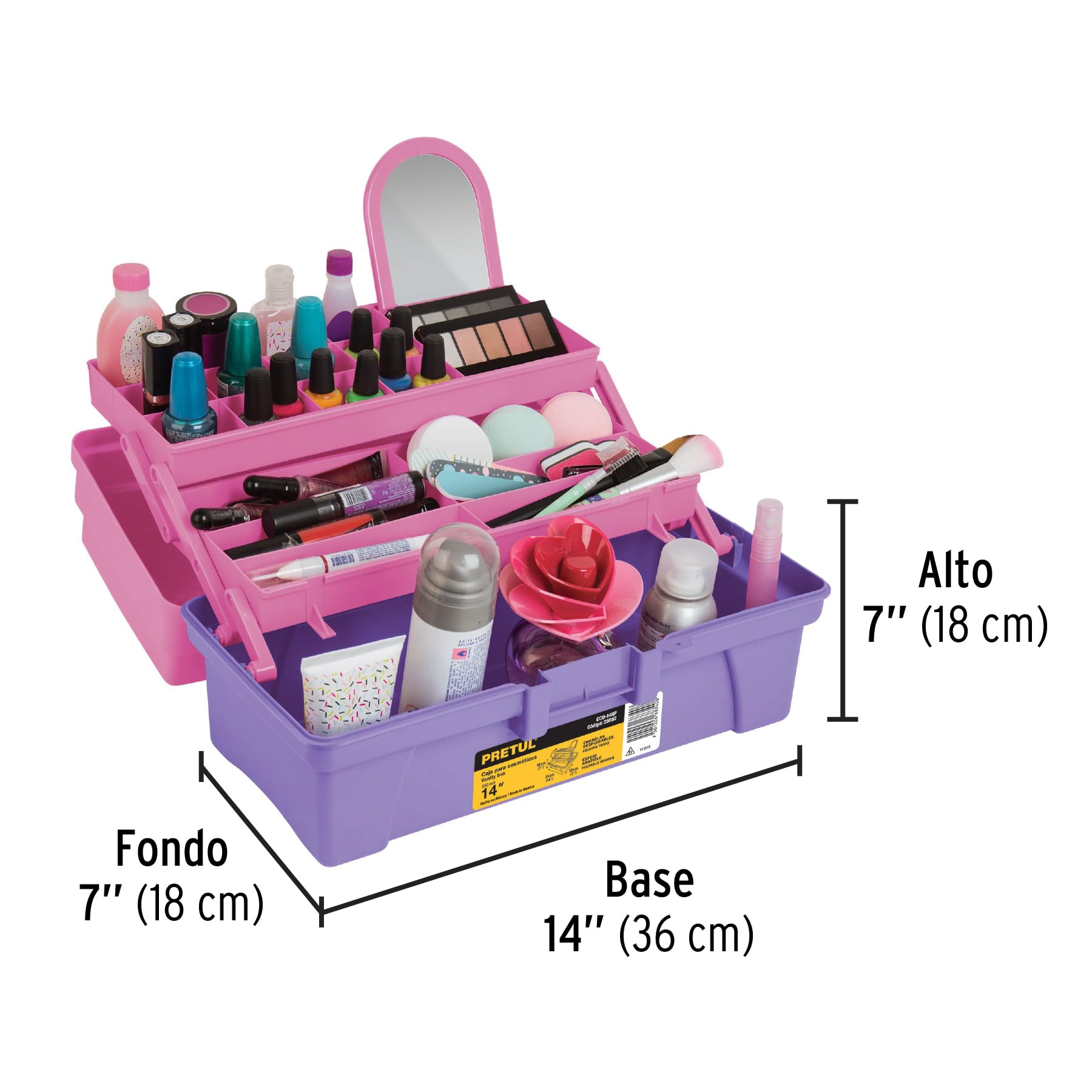 Pretul 14' Pink & Purple Cosmetic Organizer Box - Perfect for Makeup Storage, Travel & Vanity Organization