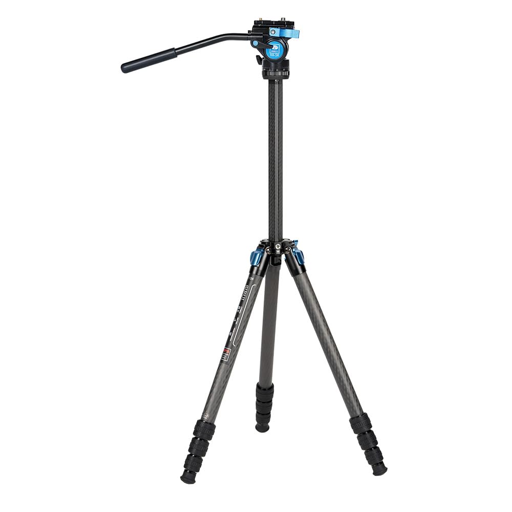 SIRUI ST-124+VA-5 Carbon Fiber Tripod with Fluid Video Head - 62.2 Inch Professional Camera Tripod with Triangular Center Column, 4-Section Waterproof Design, 6.61lbs Load Capacity for DSLR, Mirrorless Cameras - Perfect for Travel, Outdoor Photography & Video Shooting