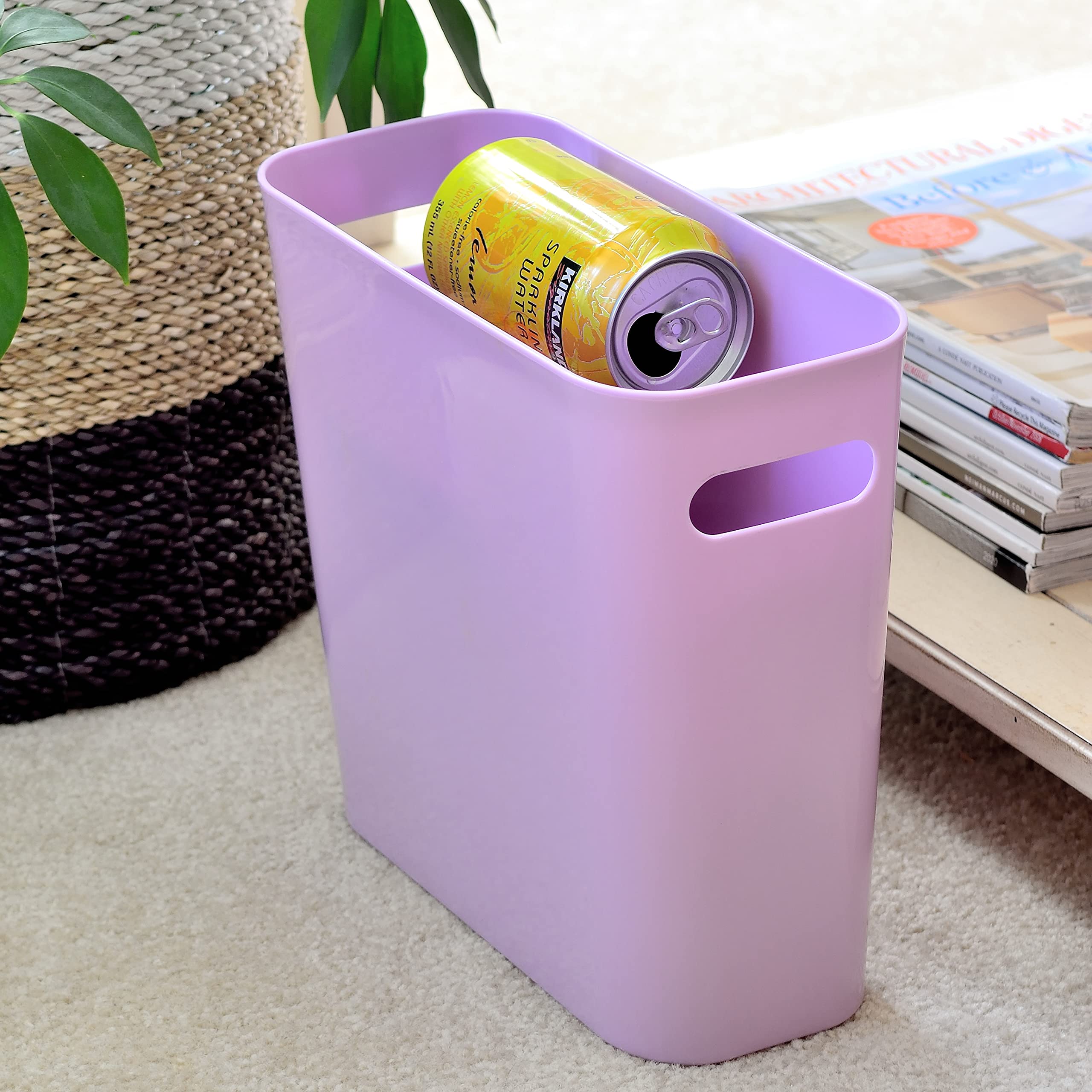Youngever 1.5 Gallon Slim Plastic Trash Can with Handles - Small Garbage Bin for Home, Office, Kitchen, Bathroom & Living Room - Space-Saving Waste Basket (Purple, 1 Pack) - Perfect for Tight Spaces & Small Rooms