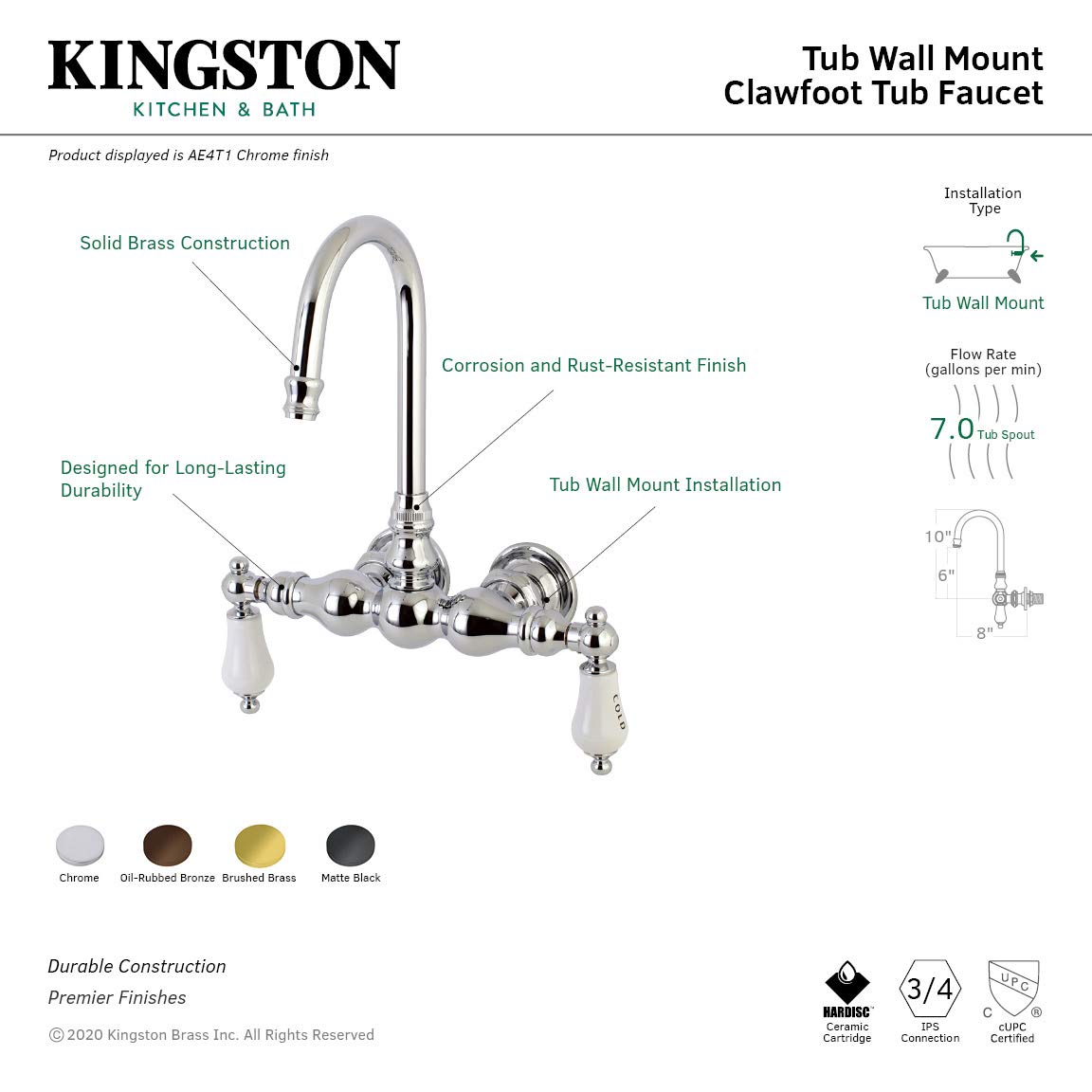 Kingston Brass AE3T5 Vintage Clawfoot Bathtub Faucet - 4.5