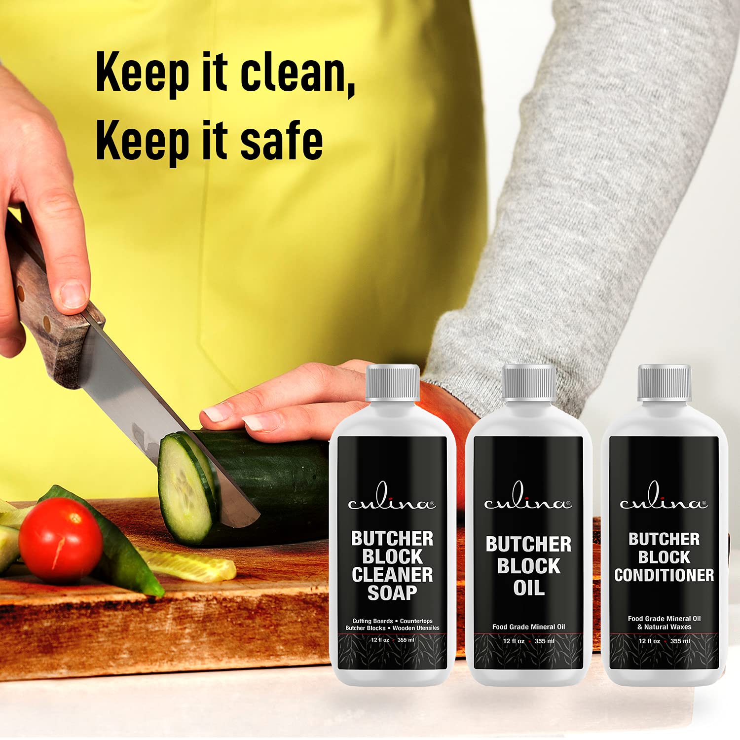 Premium Food Grade Mineral Oil & Wax Conditioner Set for Cutting Boards, Countertops, Butcher Blocks - USDA Approved, Non-Toxic, Made in USA | Wood Care & Maintenance for Kitchen, Dining, Food Prep Surfaces