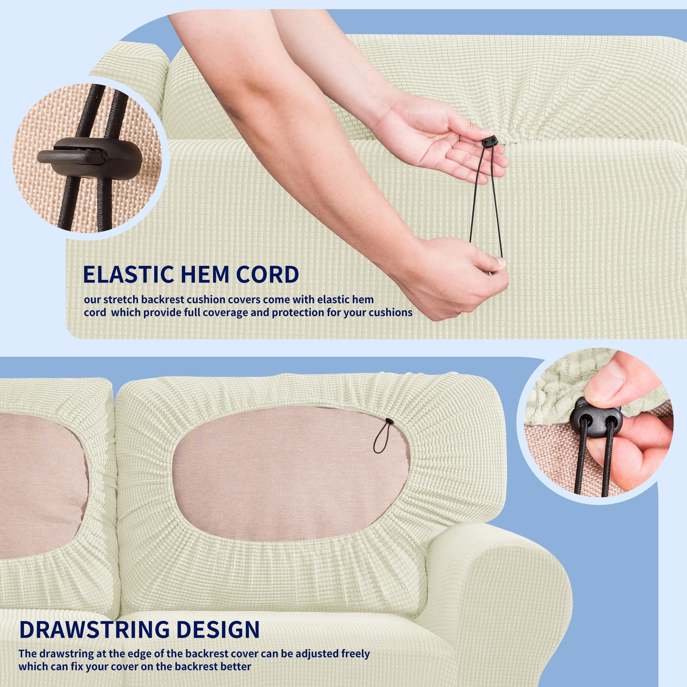 SUBRTEX 7-Piece Stretch Sofa Slipcover Set with Separate Backrest & Cushion Covers - Ivory Living Room Furniture Protector for Couches & Sectionals | Easy Fit, Washable Fabric for Home Decor