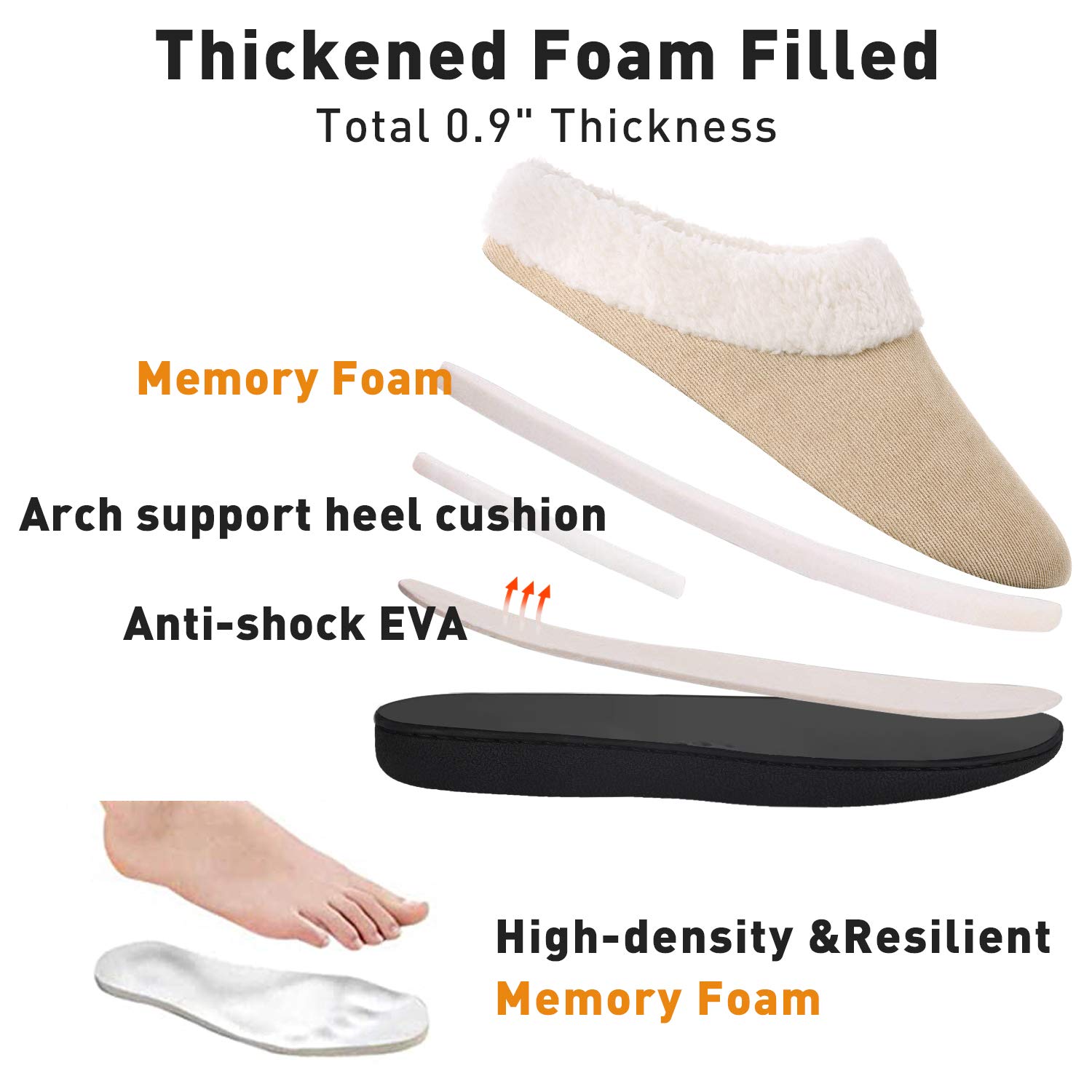 VONMAY Women's Fuzzy House Slippers with Memory Foam & Fleece Collar - Soft Indoor/Outdoor Comfort Slippers for Winter, Lounge, and Home Use