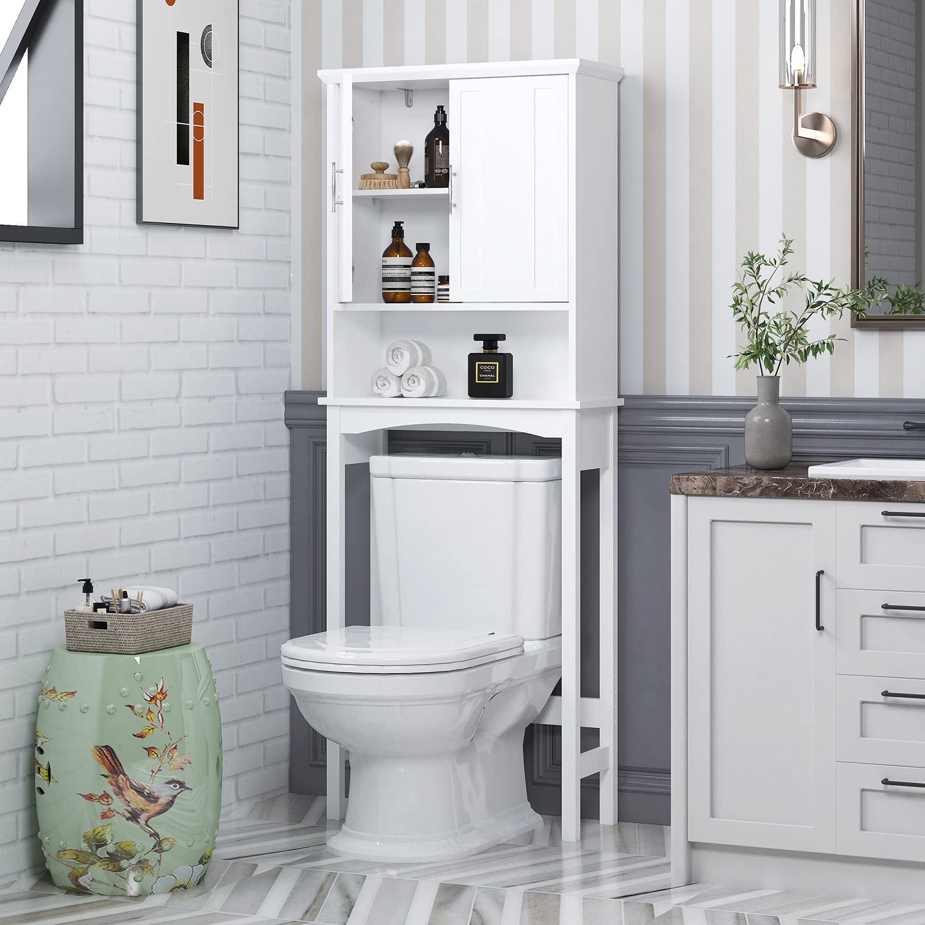 Over The Toilet Storage Cabinet - White Bathroom Shelf Organizer with Space Saving Design | Perfect for Small Bathrooms, Apartments & Powder Rooms
