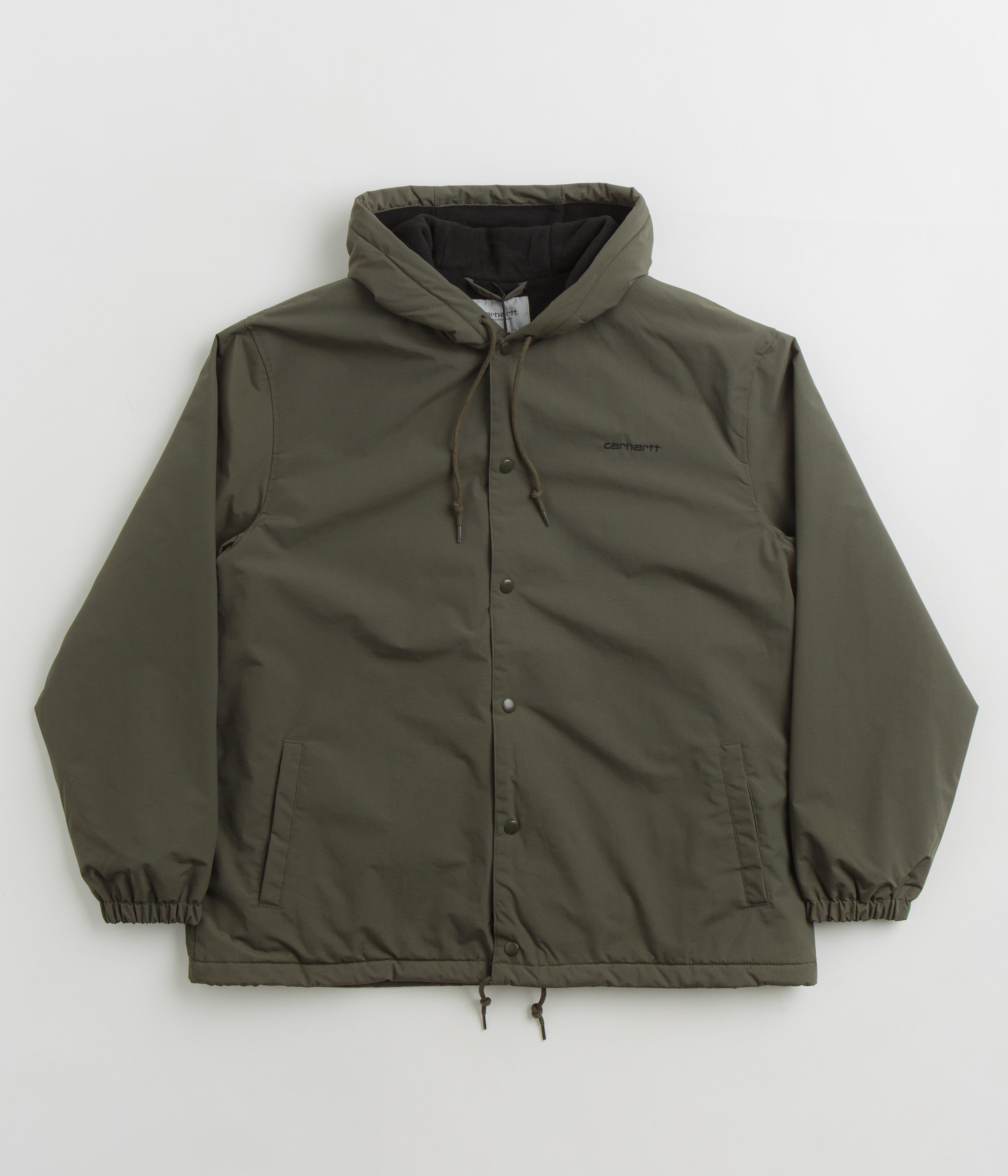 Carhartt Hooded Coach Jacket for Men - Water-Resistant Cypress & Black Work Jacket - Durable Outdoor Workwear for Construction, Hiking & Casual Wear