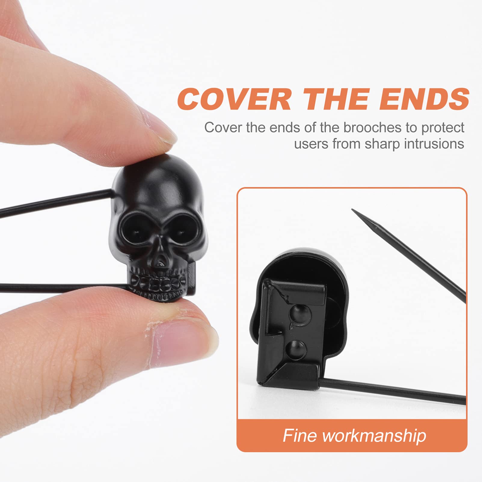 Holibanna 6Pcs Black Skull Head Safety Pins - Zinc Alloy Punk Skull Connector Charms for Blankets, Scarves & Sweaters - Gothic DIY Accessories for Clothing, Bags & Craft Projects