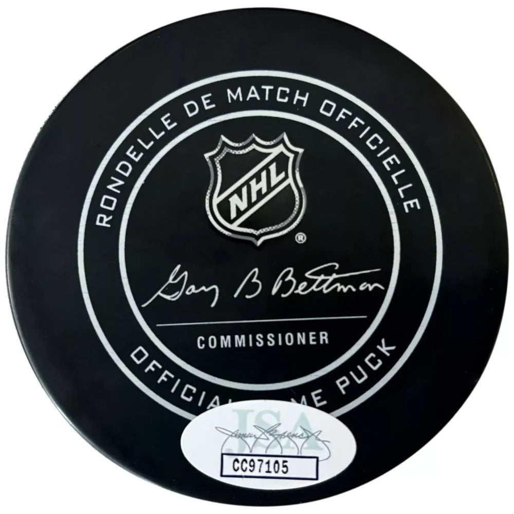 Marc Andre Fleury Autographed Vegas Golden Knights 2017 Official Puck - JSA Certified - Collectible Hockey Memorabilia for Fans and Sports Enthusiasts - Perfect for Display, Gifting, and Home Decor