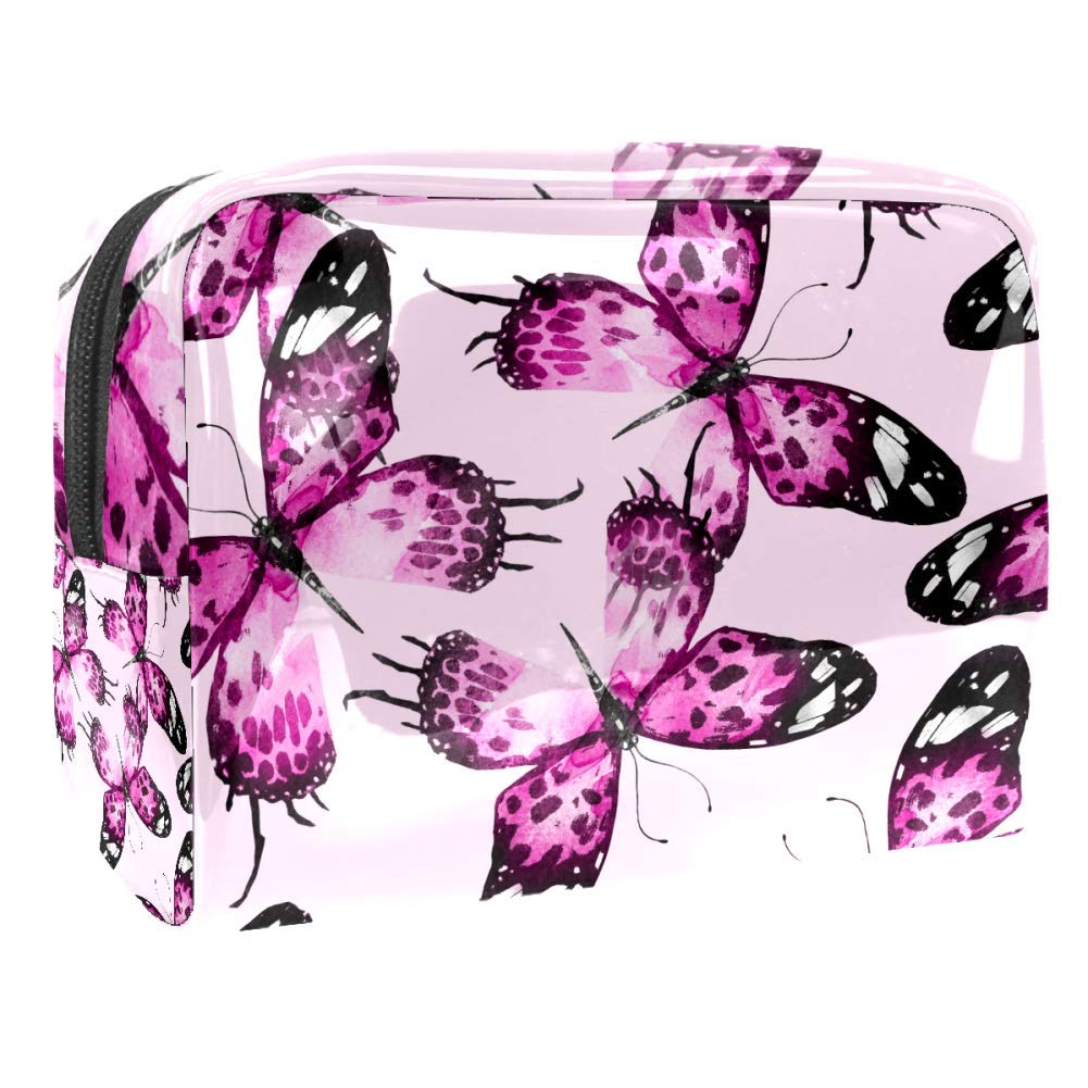 Portable Waterproof Makeup Bag with Zipper - Travel Toiletry Organizer for Women - Cosmetic Storage Pouch with Seamless Watercolor Butterflies Design - Perfect for Travel, Gym, and Daily Essentials Organization