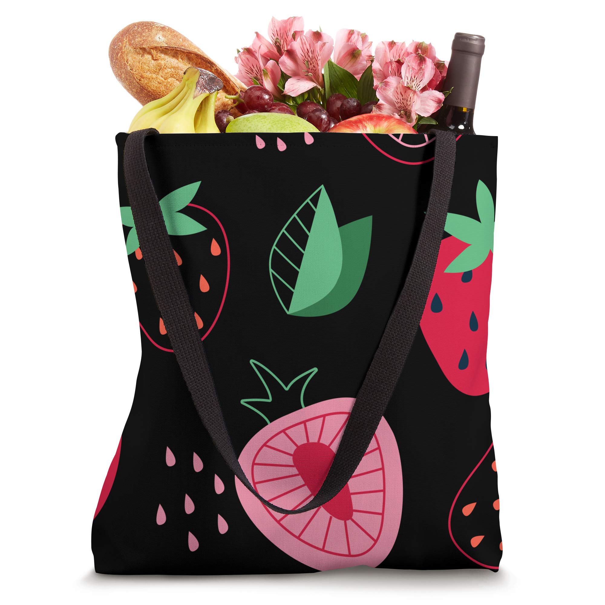 Strawberry Print Cotton Tote Bag - Reusable Grocery Shopping & Beach Tote - Perfect for Farmers Market, Picnic & Summer Outings
