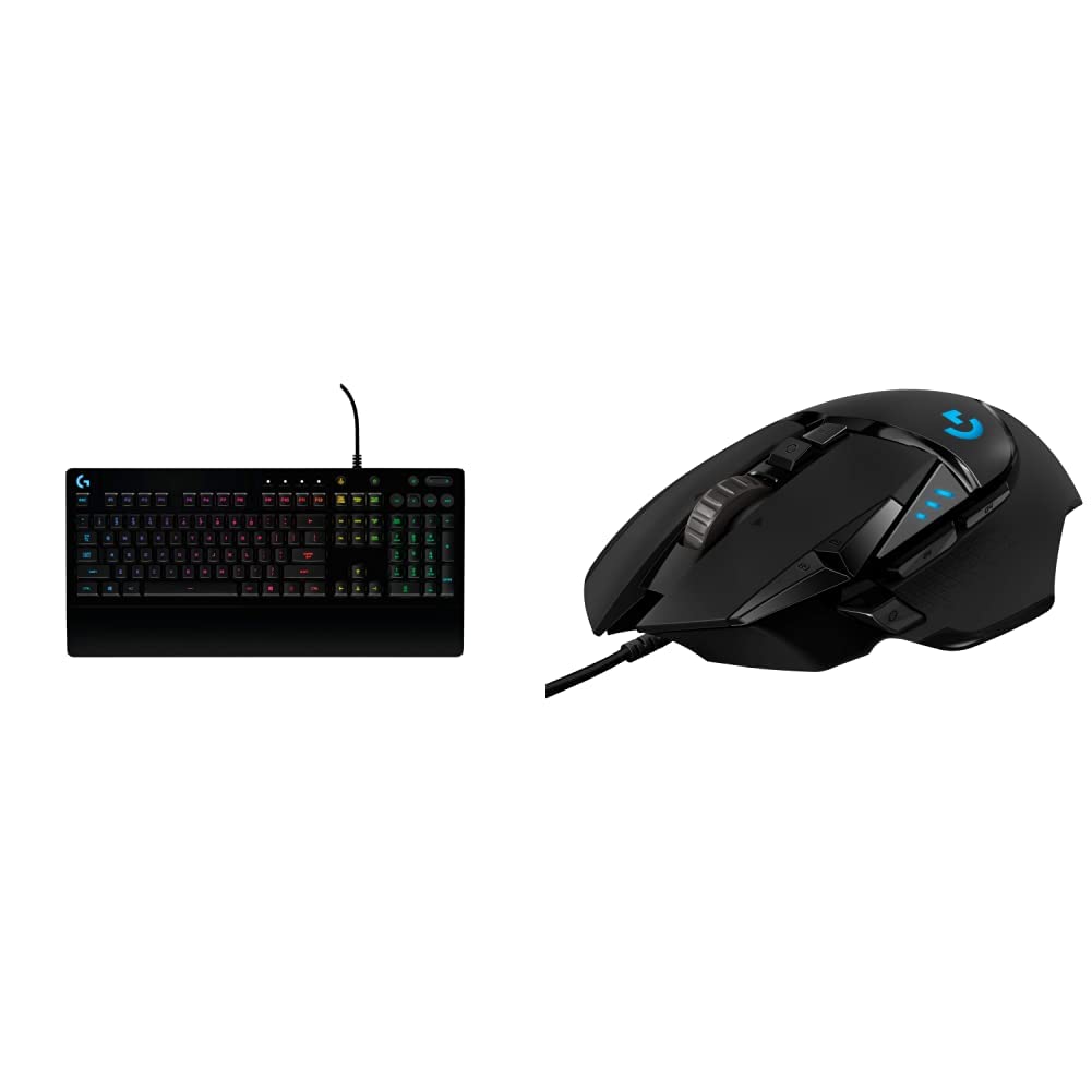Logitech G213 Prodigy Gaming Keyboard with RGB LIGHTSYNC Backlit Keys, Spill-Resistant Design, Customizable Keys & G502 HERO Gaming Mouse - High Performance, HERO 16K Sensor, 16000 DPI - Perfect for PC Gaming, Esports, and Office Work