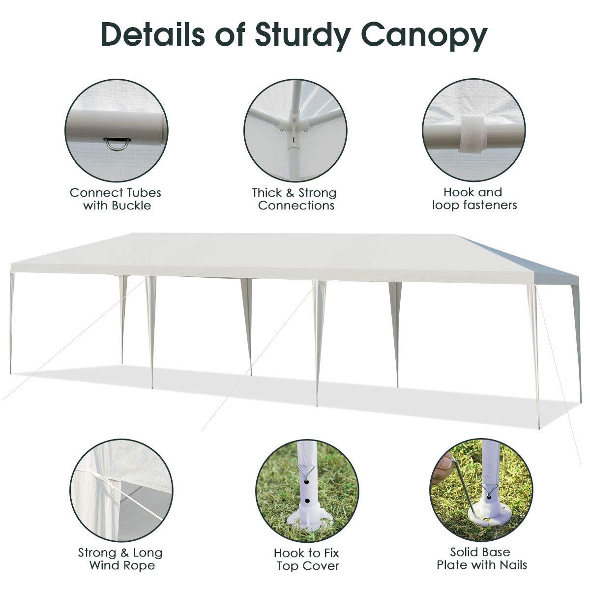 Tangkula 10x30 Feet White Outdoor Canopy Tent - Heavy Duty Wedding Party Tent with 16 Stakes & 8 Wind Ropes - Perfect for Backyard Events, Birthday Parties, and Outdoor Gatherings