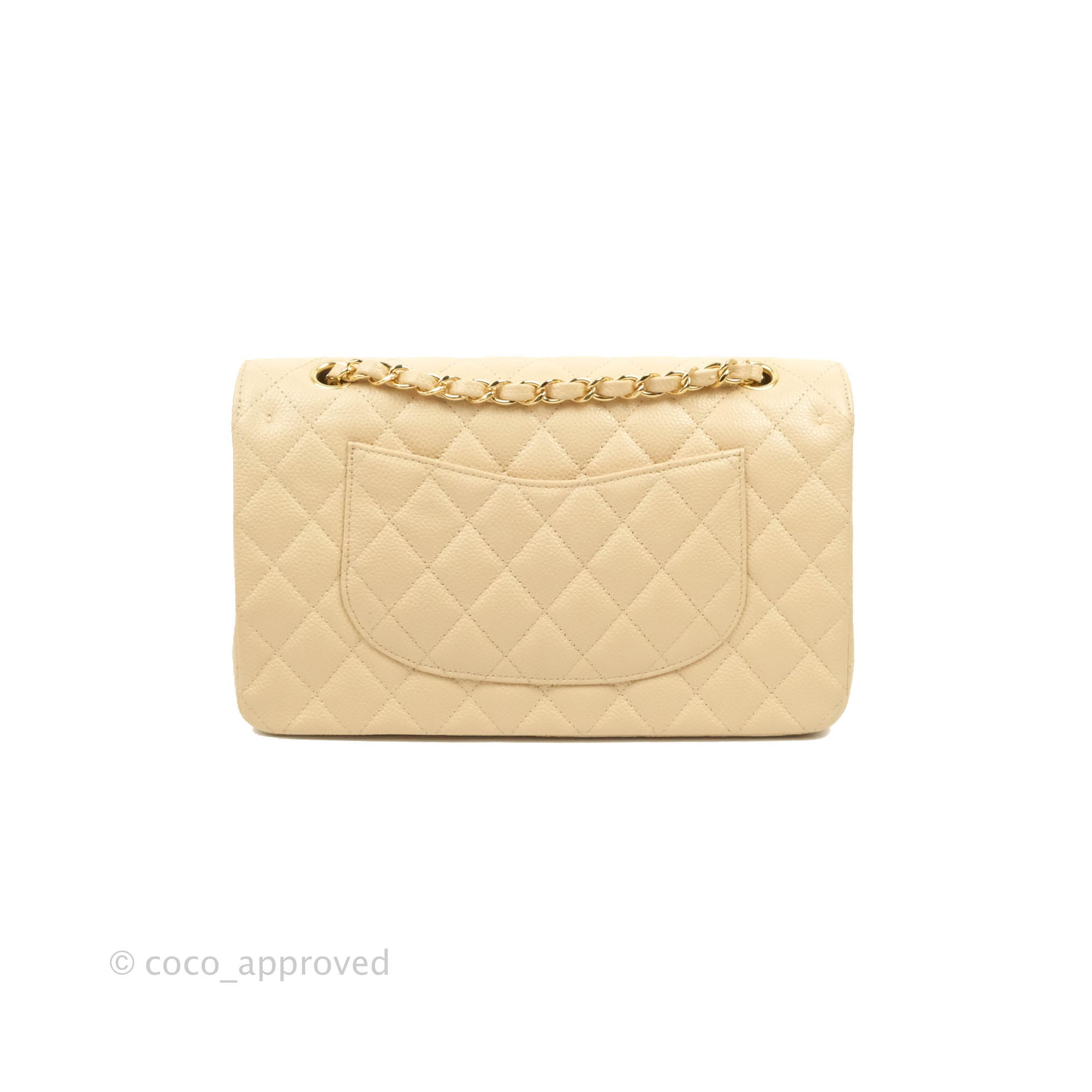 Chanel Classic Medium Double Flap Bag Quilted Beige Caviar Leather with Gold Hardware - Luxury Designer Handbag for Women, Perfect for Work, Date Night & Special Occasions