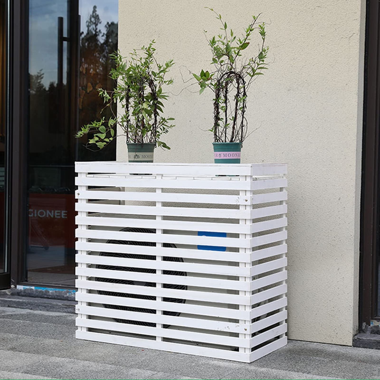 BEAUTTO Wooden Flower Stand - Outdoor AC Cover & Plant Display Shelf with Louver Design for Indoor/Outdoor Privacy Screen & Decoration | Perfect for Patio, Garden, Balcony & Home Decor (Color: C)