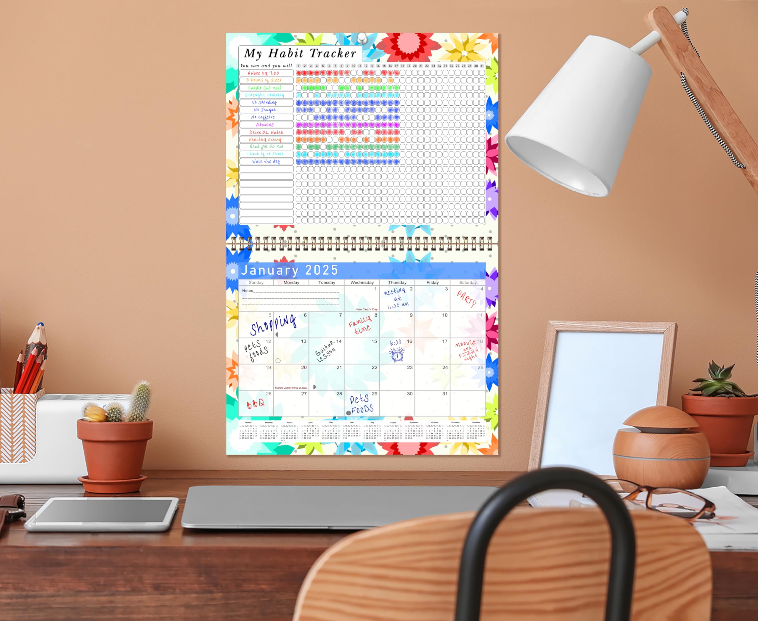 2025 Motivational Habit Tracker Calendar Planner - Daily Weekly Monthly Goal Setting Journal with Inspirational Quotes - Desktop & Wall Organizer for Productivity, Fitness & Personal Growth (Edition #01) - Perfect for Home Office, School, Gym & Gift Giving