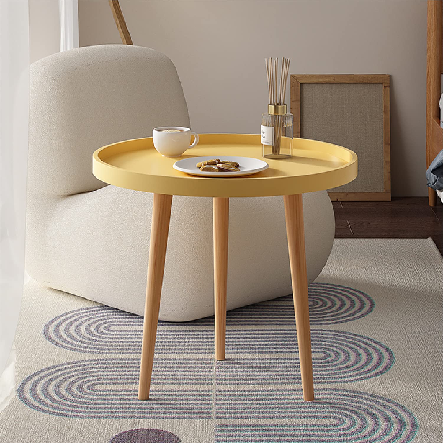 N&V 20 Inch Modern Minimalist Side Table - Yellow End Table for Living Room, Bedroom & Office - Perfect as Bedside Table, Coffee Table or Accent Furniture - Home Decor Essentials for Small Spaces