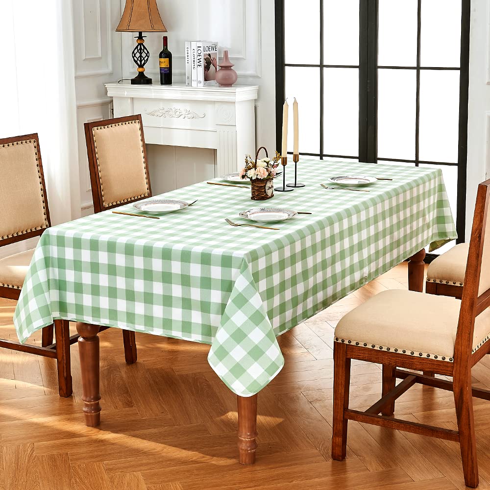 Buffalo Plaid Reversible Washable Tablecloth - Yarn Dyed Gingham Checkered Rectangle Table Cover for Kitchen, Dining, Holiday Dinner & Outdoor Picnic - Blue Green 55×95 Inches - Perfect for Easter Decorations & Family Gatherings