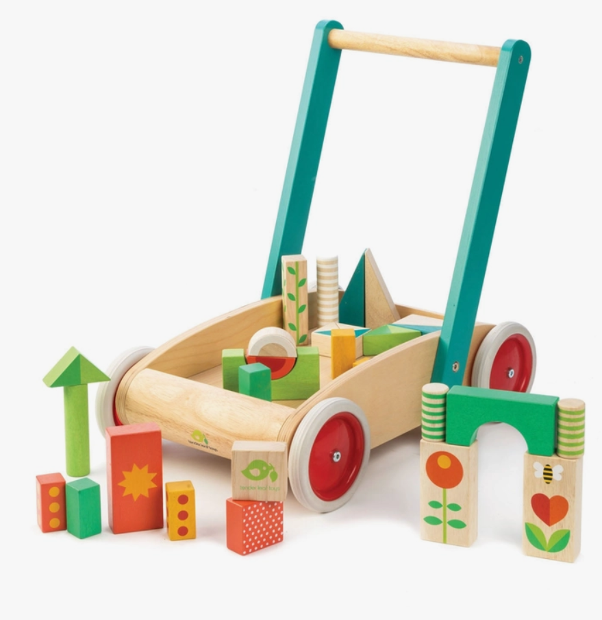 TLBaby Block Walker - Push and Pull Learning Toy for Toddlers 12-24 Months | Wooden Baby Walker with Building Blocks | Encourages Early Walking & Motor Skills | Perfect for Playtime, Learning & First Steps
