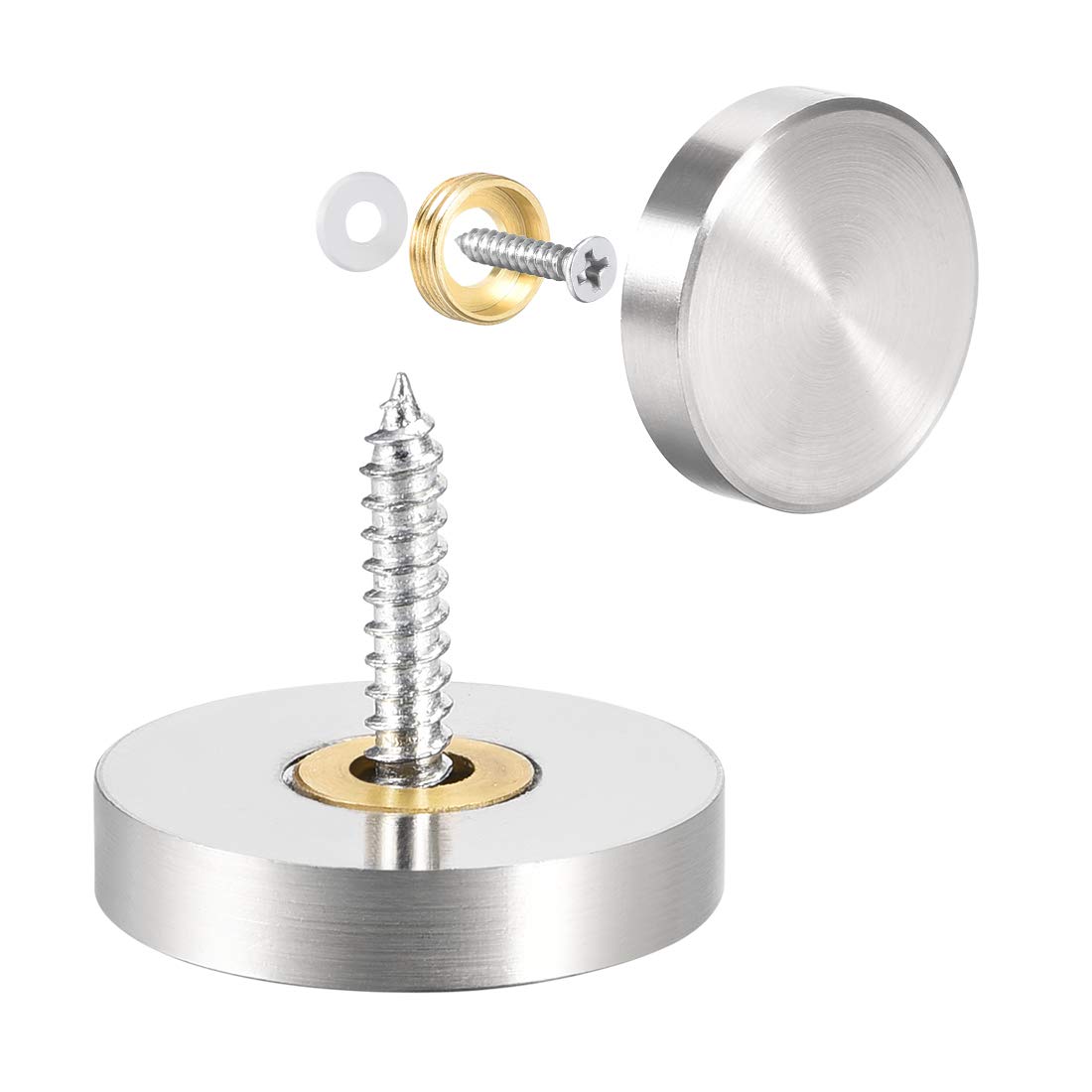 uxcell 25mm Brushed Stainless Steel Mirror Screw Decorative Caps - 2 Pack | Perfect for Bathroom Mirrors, Furniture Hardware & DIY Home Decor Projects