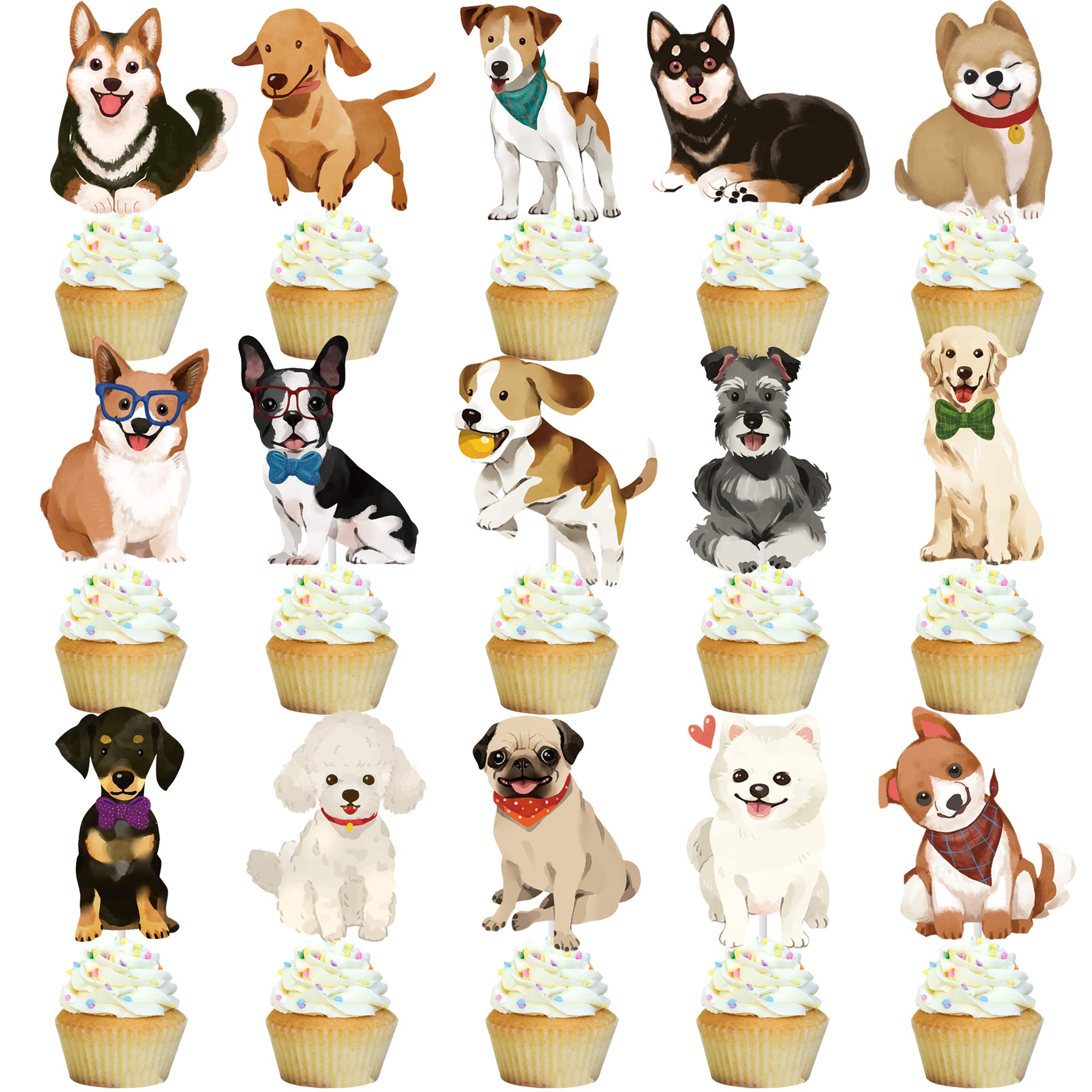 36pcs Dog Cupcake Toppers - 18 Styles Puppy Birthday Cake Decorations for Dog Party, Baby Shower & Pet Celebration Supplies | Perfect for Dog-Themed Parties, Cakes & Cupcakes