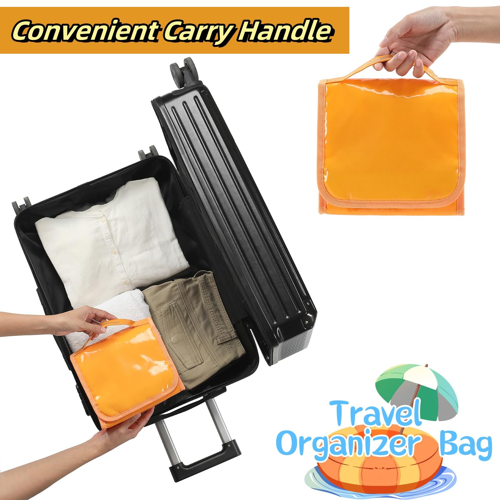 Waterproof Hanging Toiletry Bag for Travel - Large Capacity Makeup Organizer with Multiple Compartments for Men & Women - Perfect for Shaving Kit, Full-Sized Toiletries & Cosmetics Storage - Ideal for Camping, Gym, Business Trips & Vacation (Orange)