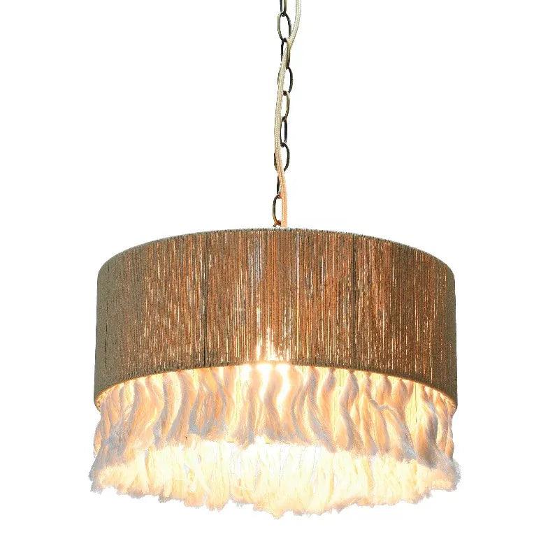 Vintage Fabric Barrel Pendant Light - Handwoven Rattan Shade for Living Room, Bedroom, Dining Room - Boho Farmhouse Ceiling Lighting Fixture