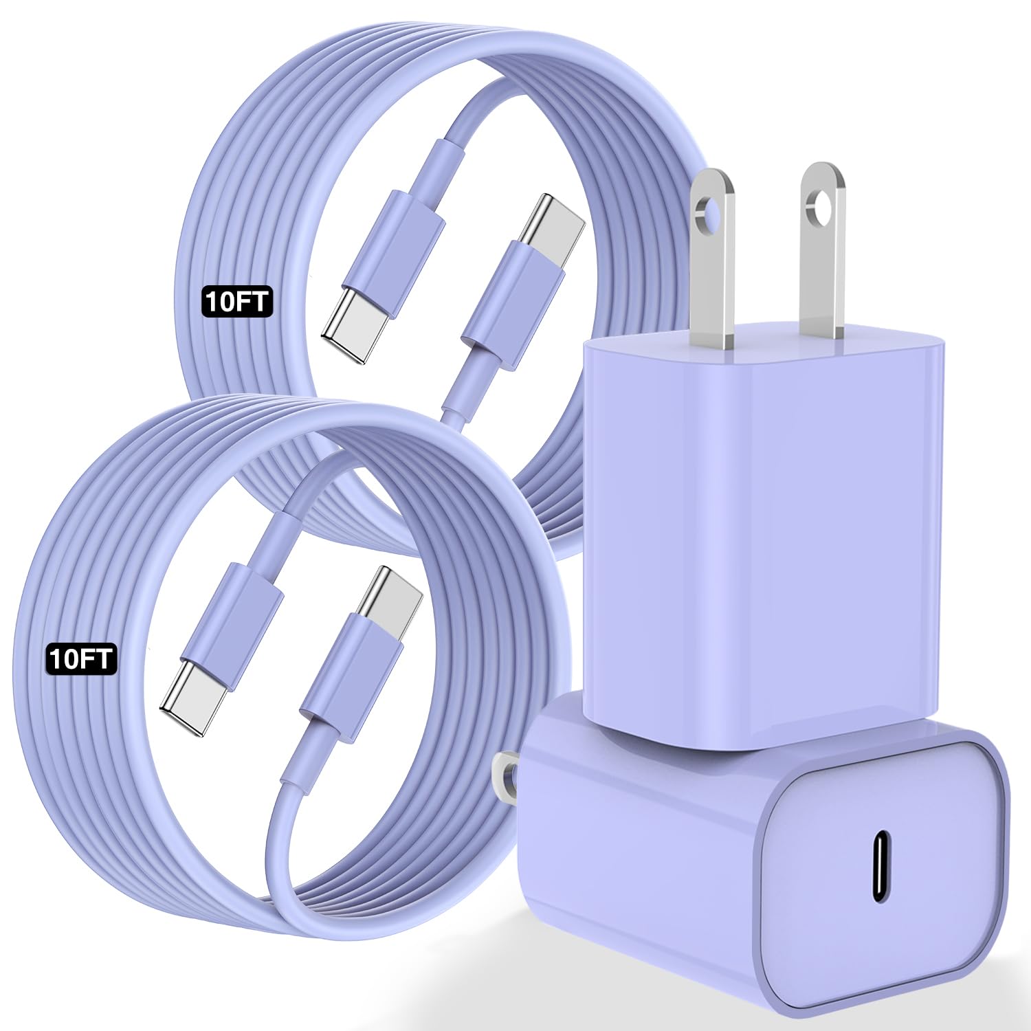 Fast Charging USB C Charger for iPhone 16/15 - 10FT Long USB C to C Cable - Compatible with iPhone 15 Pro/15 Plus/Pro Max, iPad Pro 12.9/11 inch & iPad Air - Purple - Perfect for Home, Office & Travel Charging