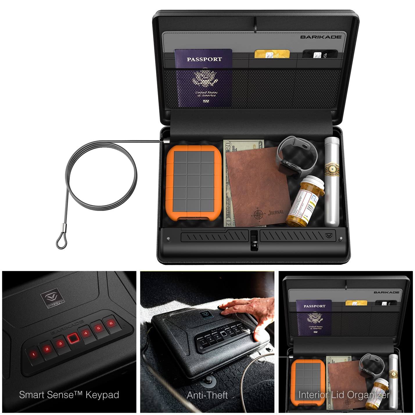 Vaultek Barikade Series 2 Compact Pistol Safe - Secure Handgun Storage with Lid Organizer | Home & Car Gun Safe for Pistols & Valuables | Quick Access for Emergency Protection