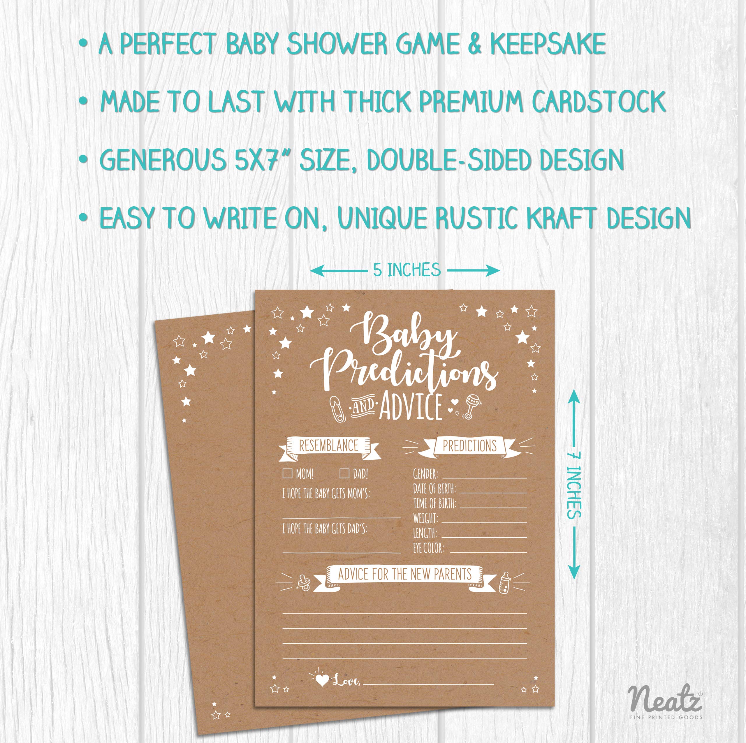 Neatz 50 Rustic Baby Shower Prediction & Advice Cards - Gender Neutral for Boys or Girls | Baby Shower Games, Decorations & Party Favors | Perfect for Baby Showers, Gender Reveals & New Parent Celebrations