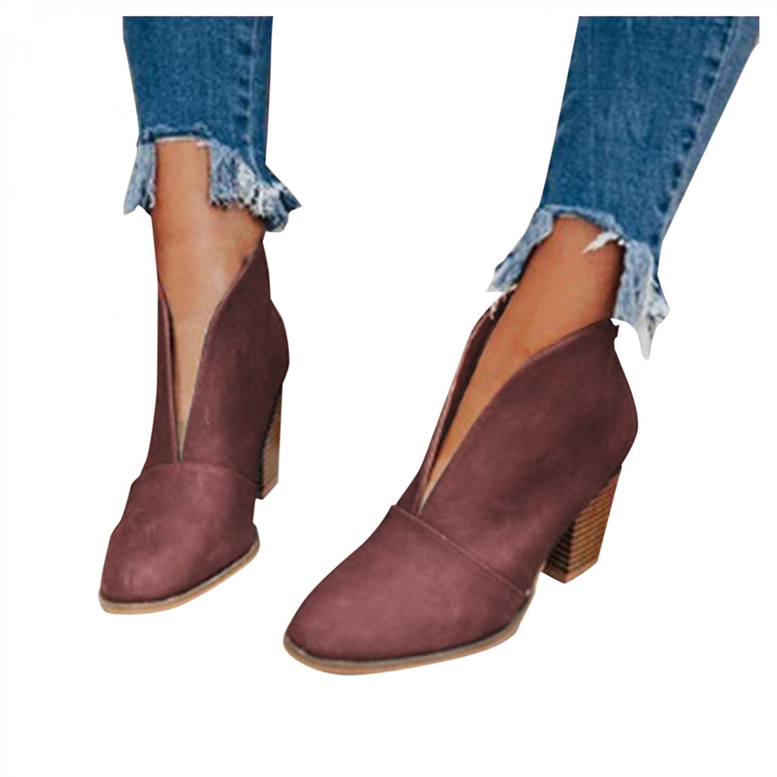 Kaitobe Women's Ankle Boots - Pointed Toe Cowgirl Western Booties with V-Cut Design & Chunky Low Heel | Perfect for Country Dancing, Rodeo Events & Casual Outfits