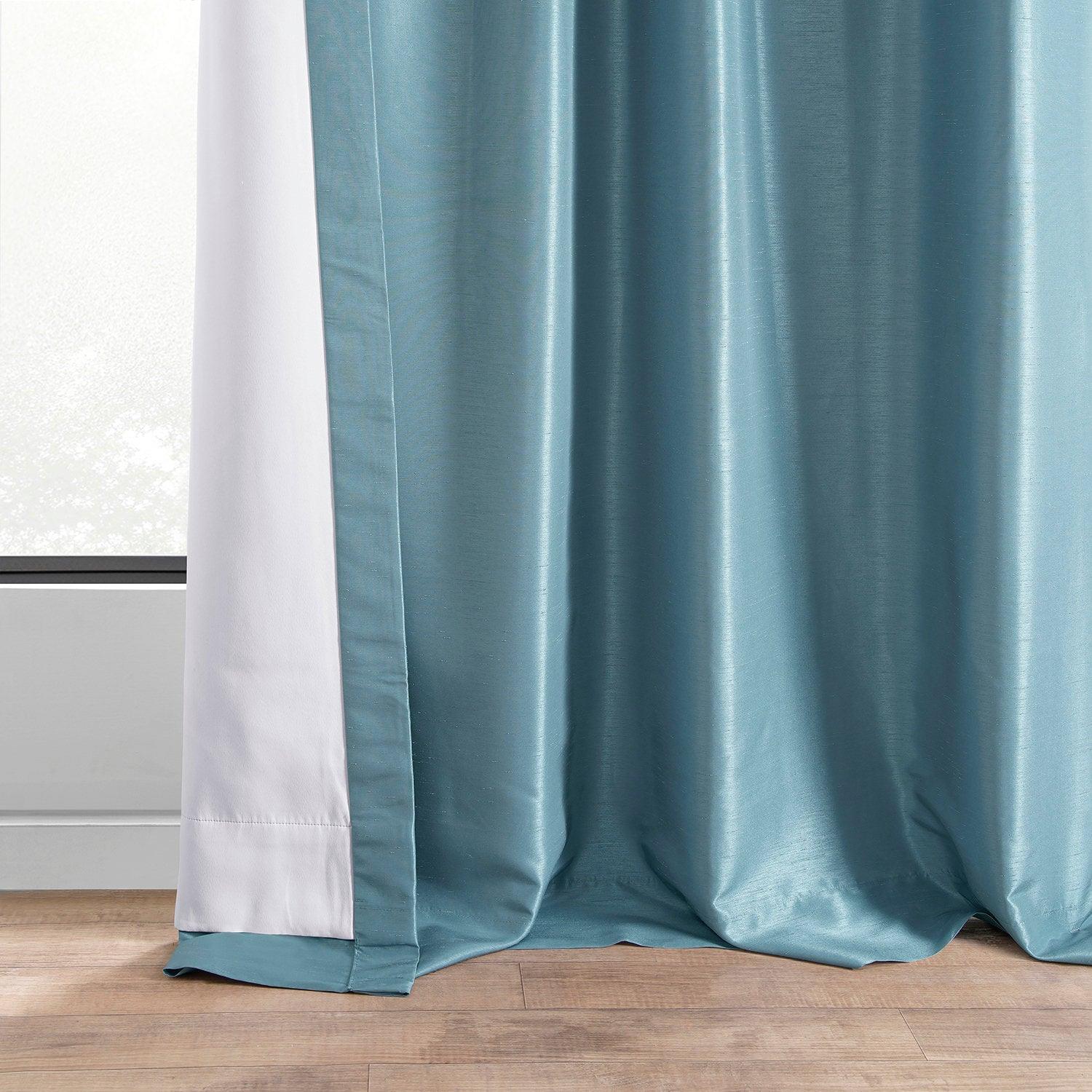 Nassau Blue Vintage Textured Faux Dupioni Silk Blackout Curtains for Bedroom & Living Room - Noise Reducing & Light Blocking Window Treatment
