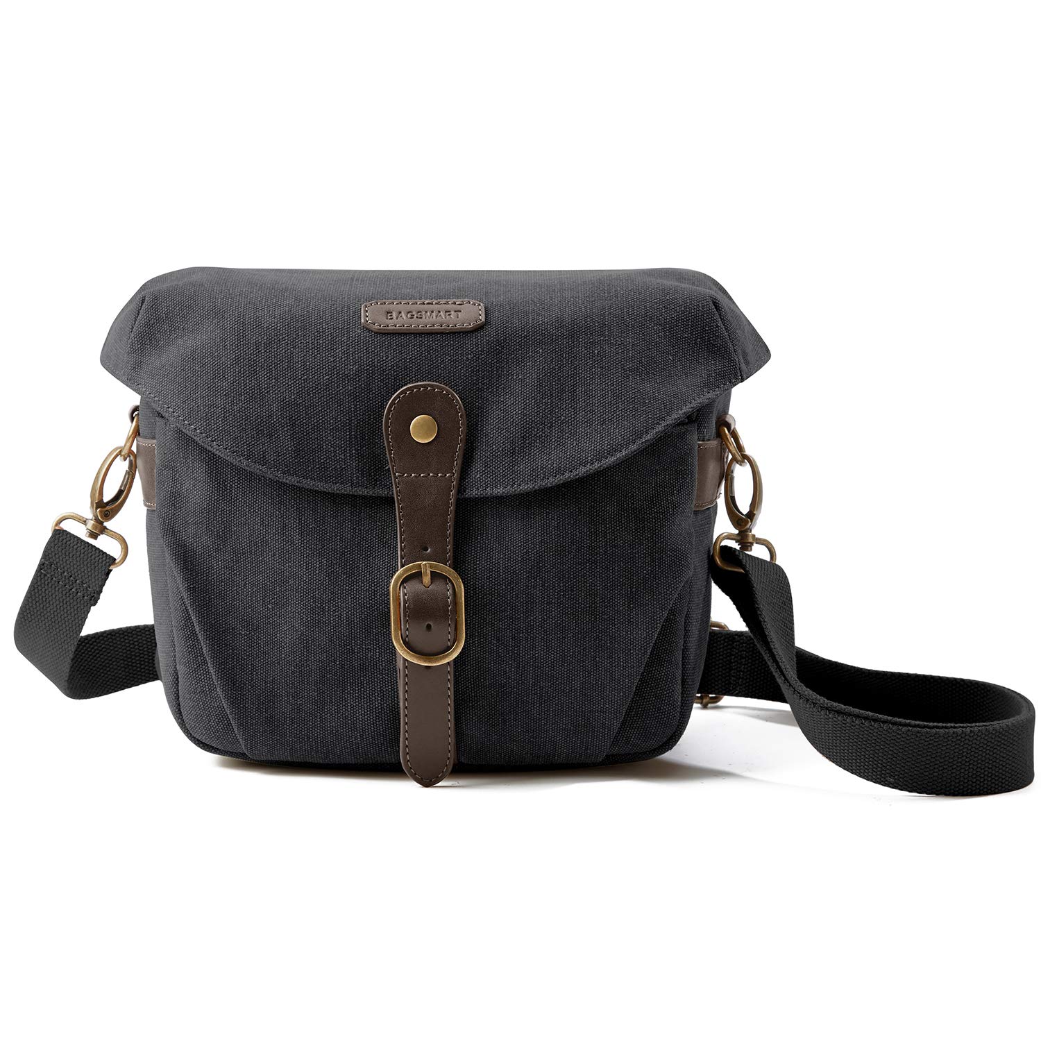 BAGSMART Vintage Canvas DSLR SLR Camera Bag with Padded Shoulder Strap & Rain Cover - Waterproof Protective Case for Women & Men (Black) - Perfect for Travel, Photography & Outdoor Adventures