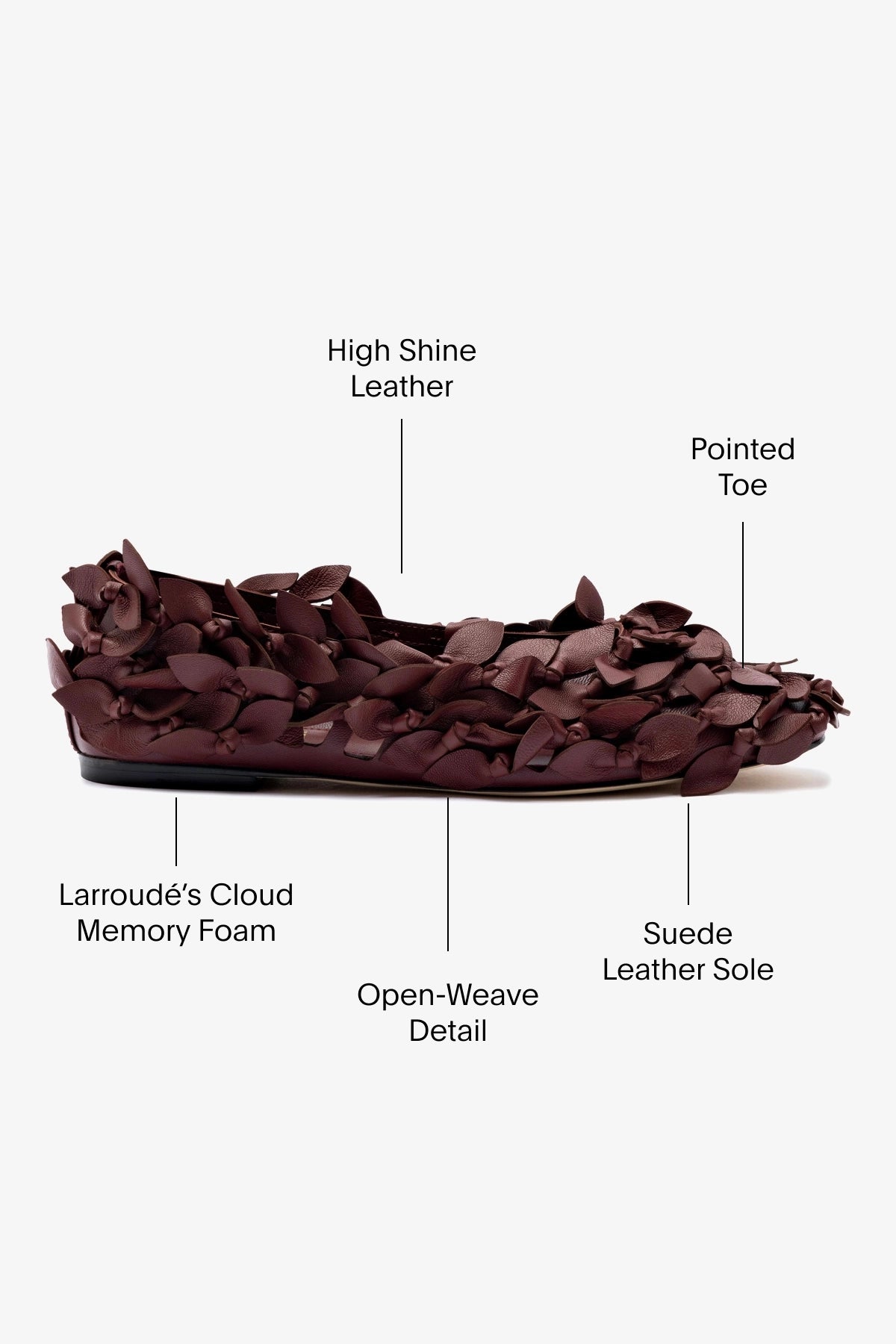Larroudé x Jonathan Cohen Burgundy Leather Ballet Flats for Women - Comfortable & Stylish Shoes for Work, Office, and Casual Outfits