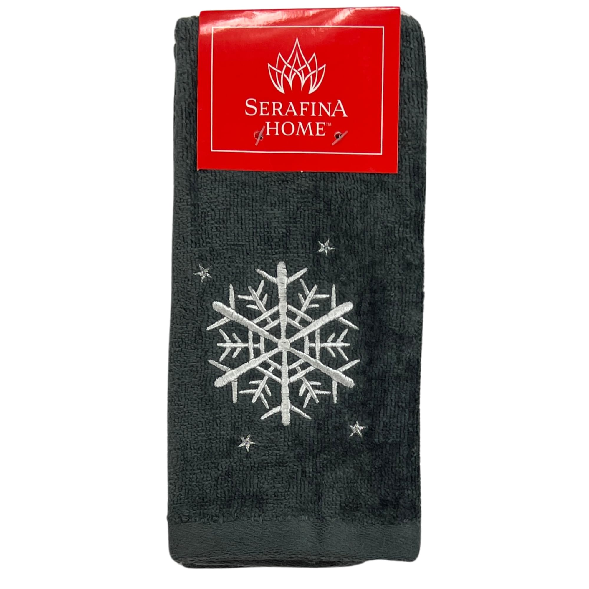 Snowflake Design Grey Holiday Fingertip Bathroom Guest Towels - Set of 2, 12x18 Inches, 100% Cotton - Perfect for Christmas Decor, Guest Bathrooms & Winter Home Accents