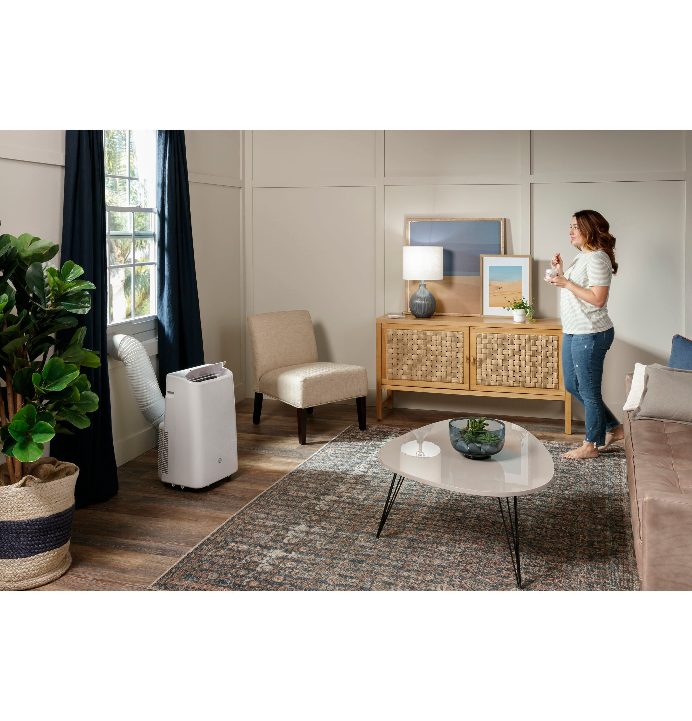 GE 8,000 BTU 115V 3-in-1 Portable Air Conditioner with WiFi - Cools Medium Rooms Up to 350 Sq.Ft - White (APWD08JAWW) - Perfect for Bedrooms, Offices & Small Apartments