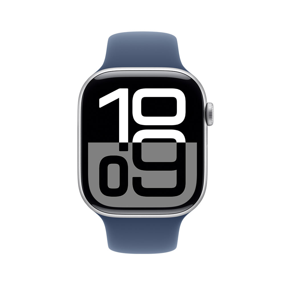 Apple Watch Series 10 GPS 46mm Silver Aluminum Case with Blue Denim Sport Band - Perfect for Fitness Tracking, Running & Everyday Wear